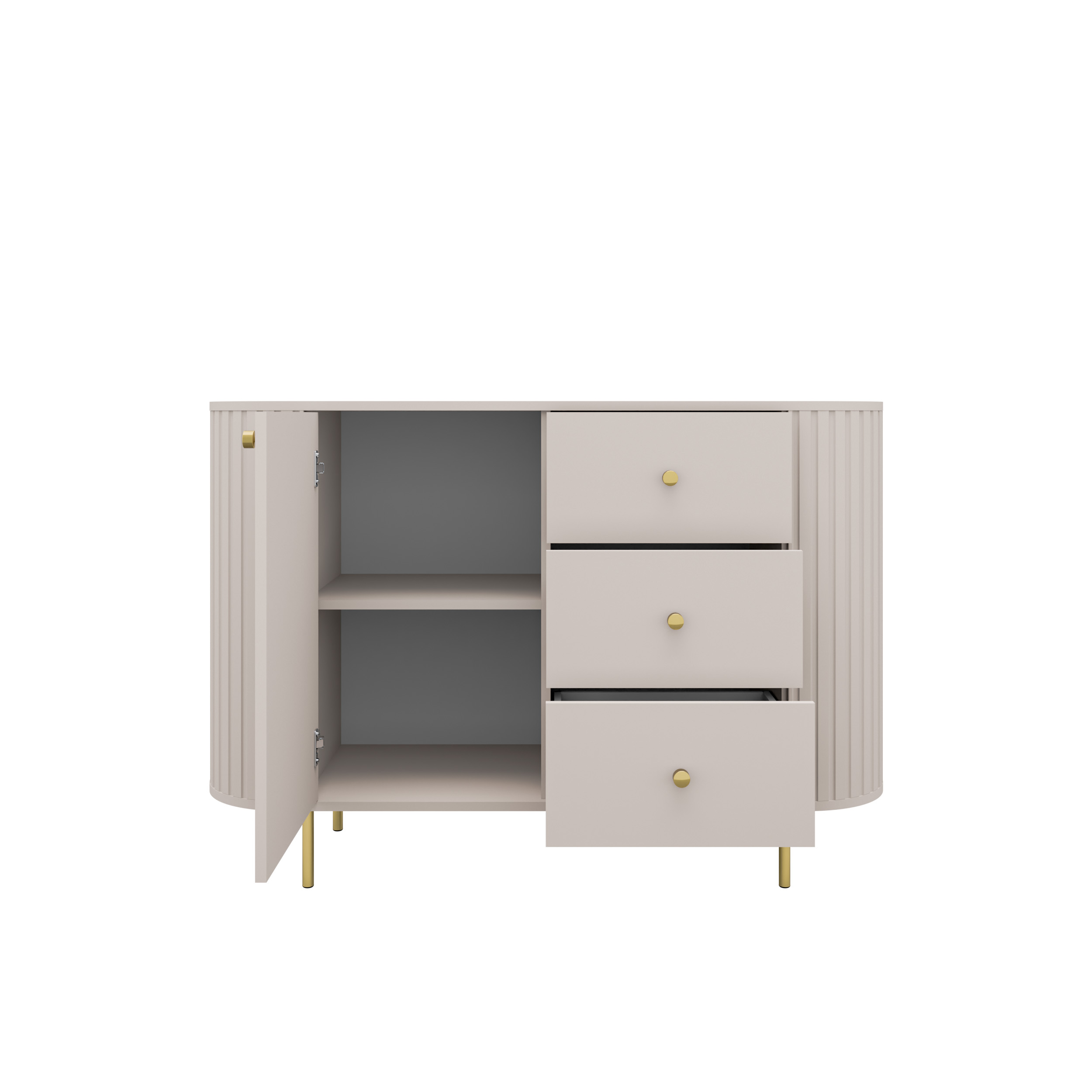 Kommode fürs Wohnzimmer mit drei Schubladen und Tür Flana 813 1F3S Beige