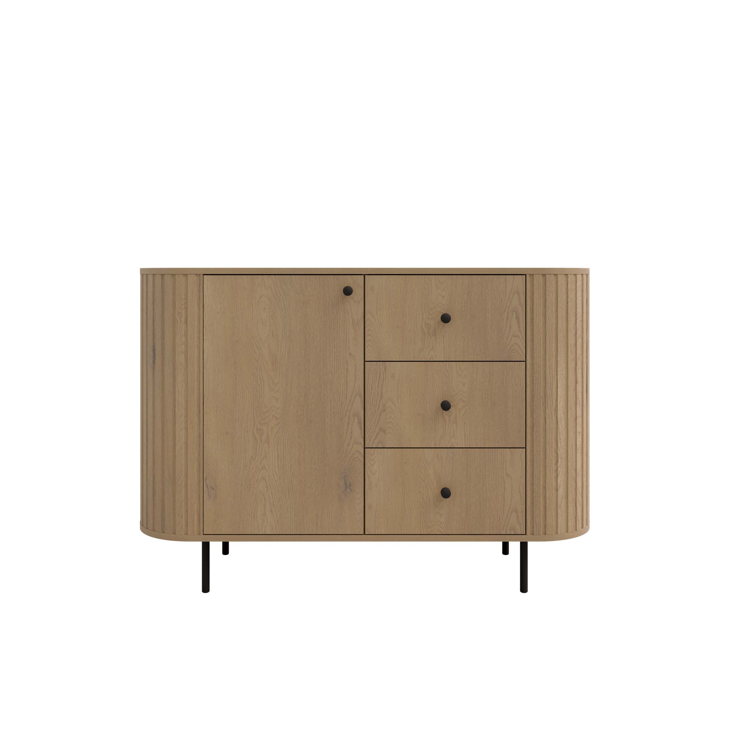 Wohnzimmerkommode mit drei Schubladen und einer Tür Flana 813 1F3S Eiche Cremona