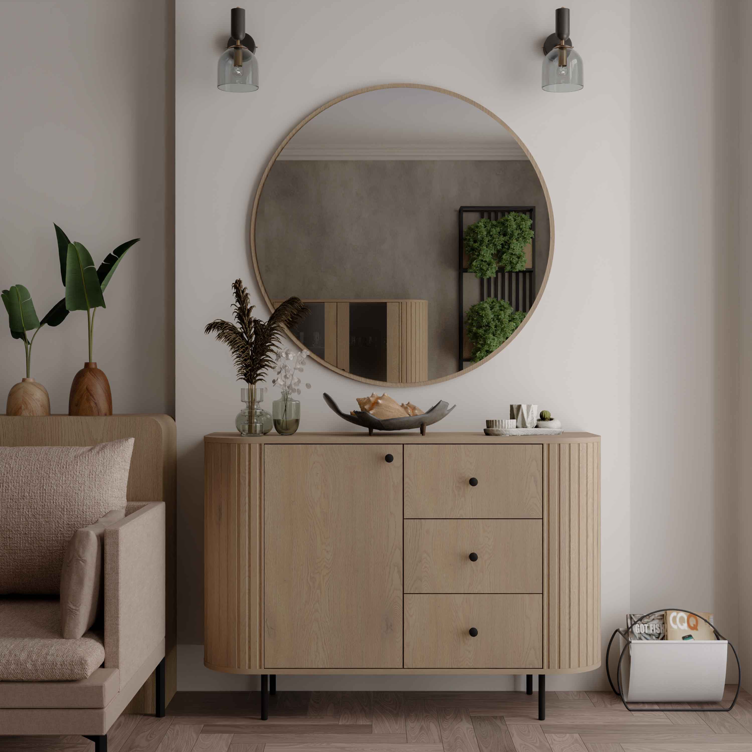 Wohnzimmerkommode mit drei Schubladen und einer Tür Flana 813 1F3S Eiche Cremona