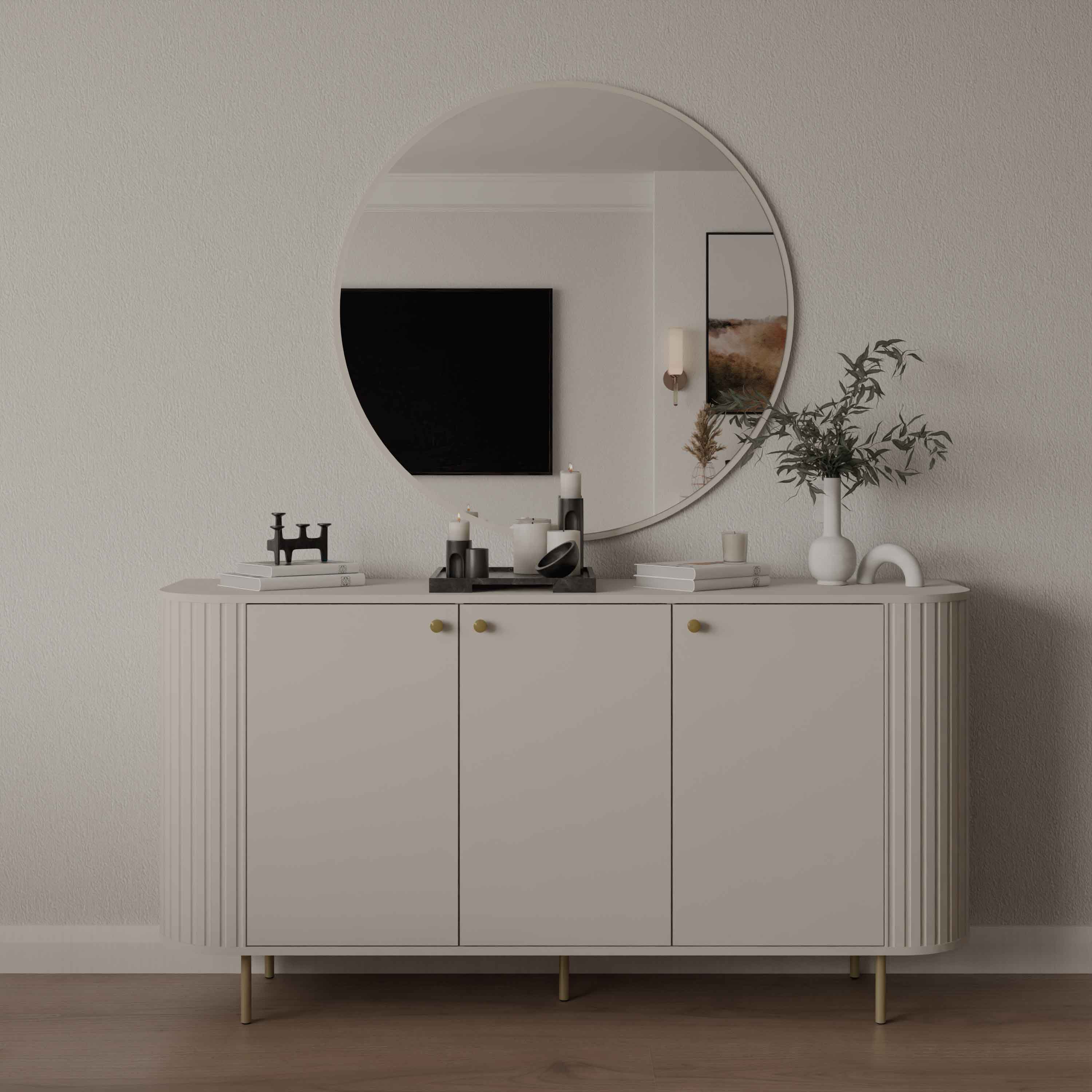 Kommode fürs Wohnzimmer mit drei Türen und Rillen Flana 830 3F Beige