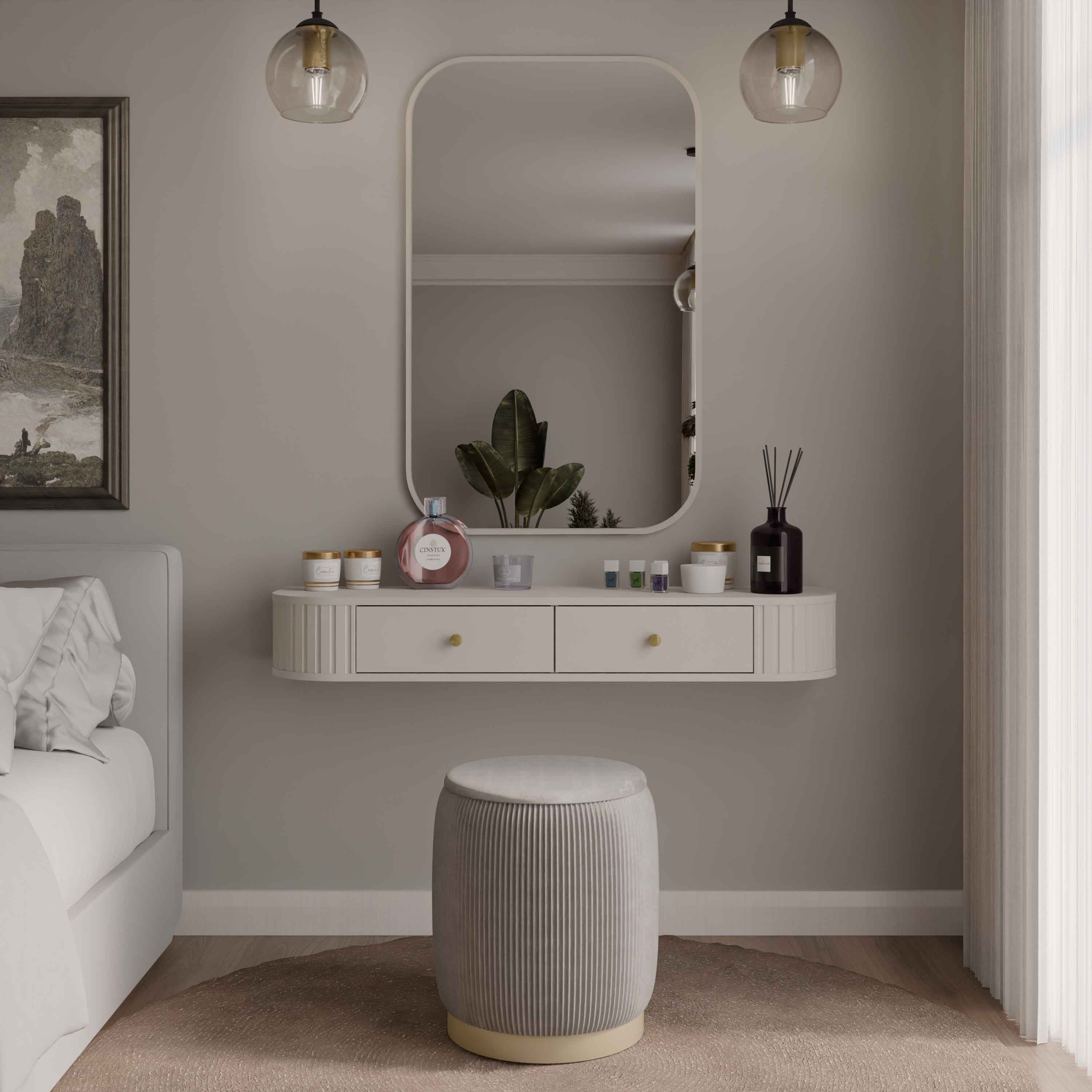 Rechteckiger Wandspiegel mit abgerundeten Ecken Flana 702 Beige