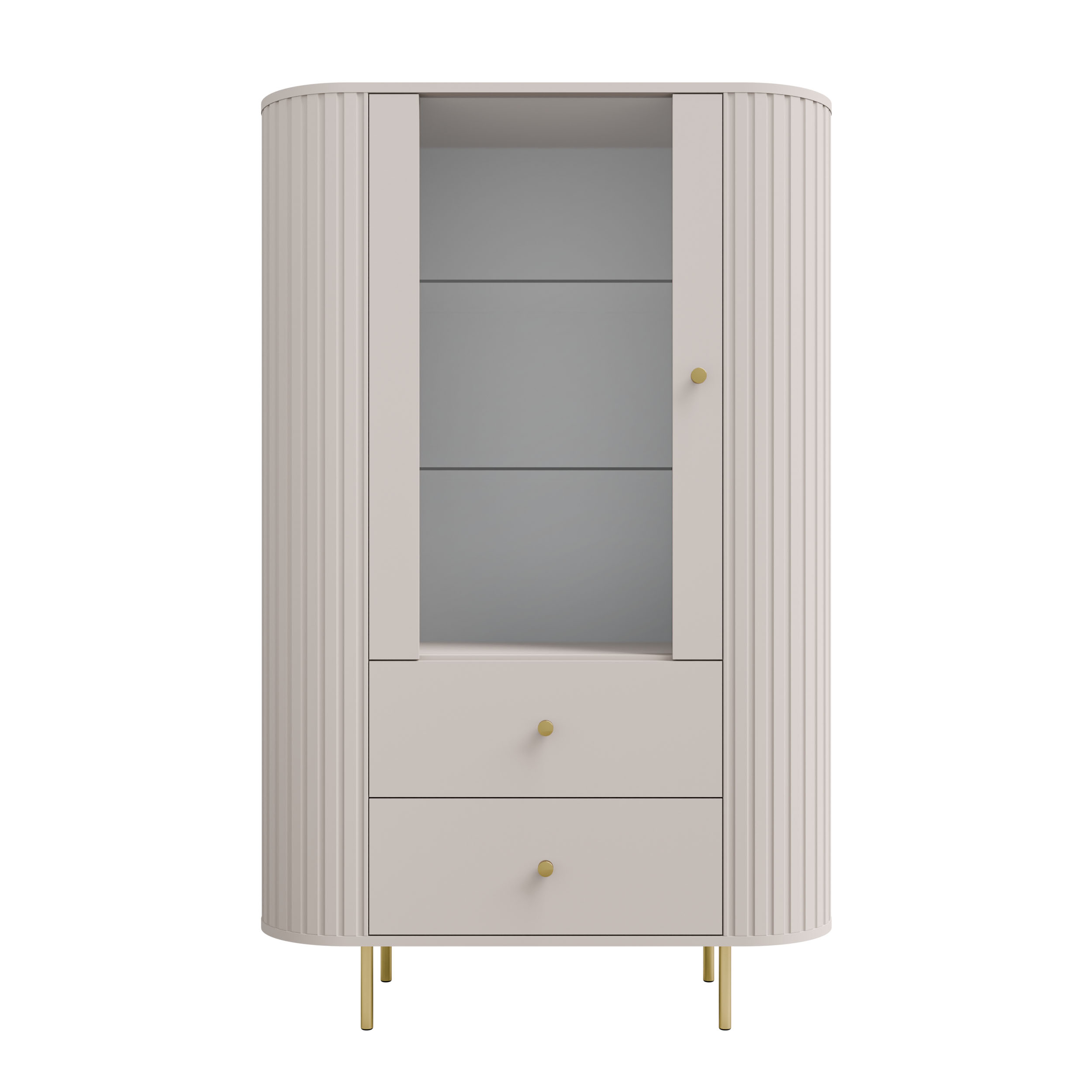 Vitrine mit Glastür und zwei Schubladen Flana 112 1F2S Beige