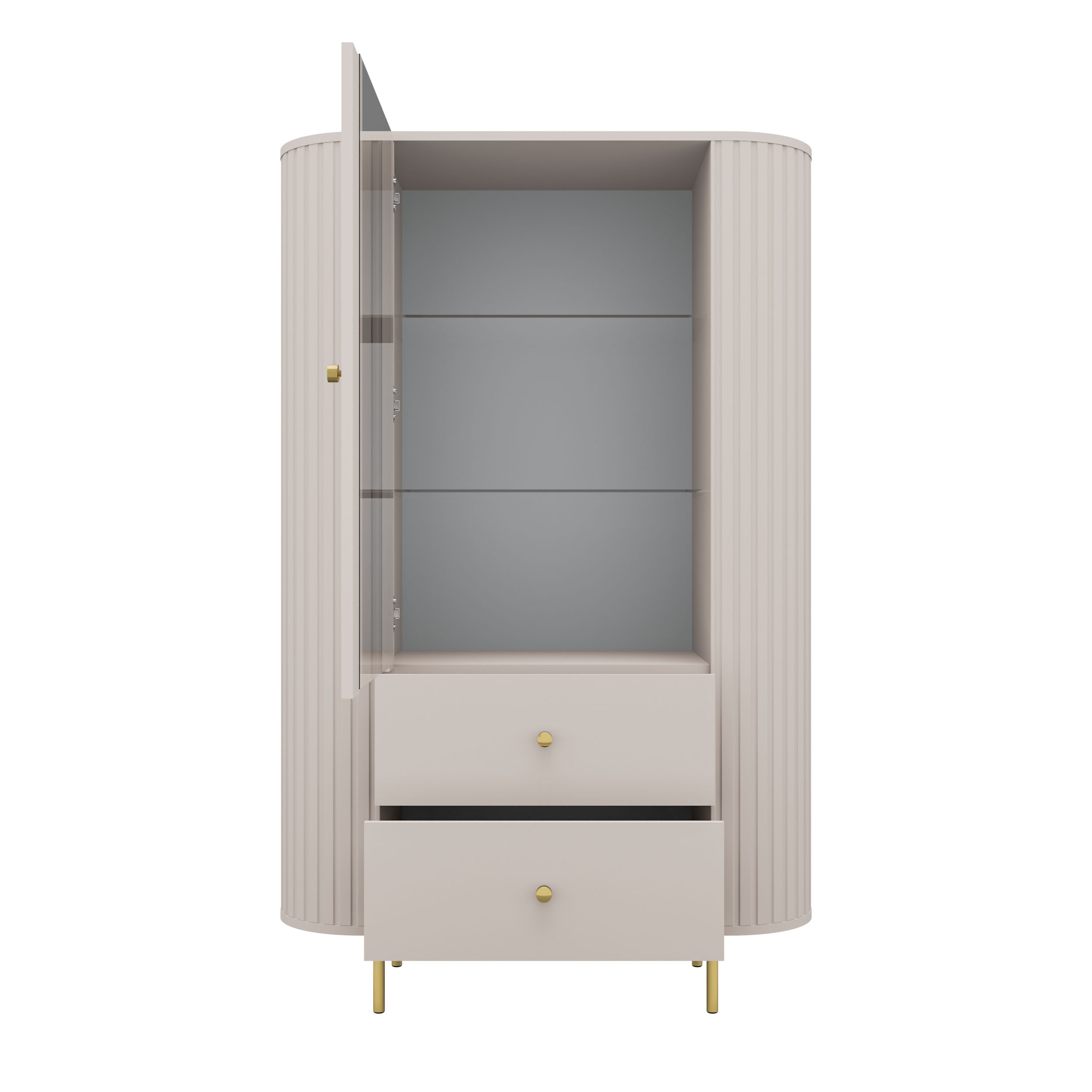 Vitrine mit Glastür und zwei Schubladen Flana 112 1F2S Beige
