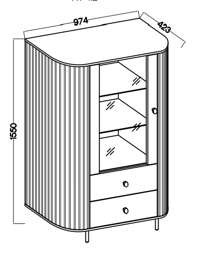 Vitrine mit Glastür und zwei Schubladen Flana 112 1F2S Beige