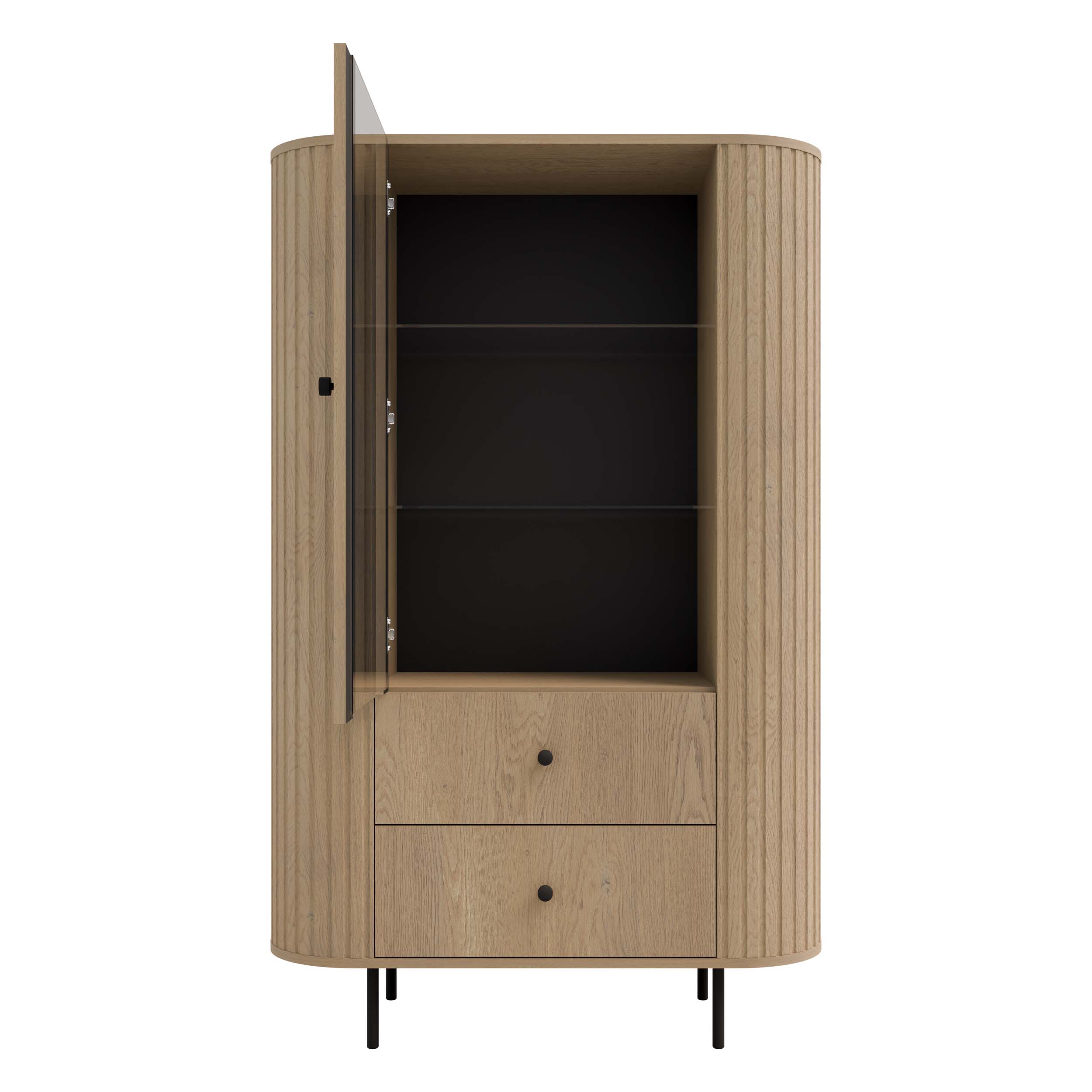 Vitrine mit Glastür und zwei Schubladen Flana 112 1F2S Eiche Cremona