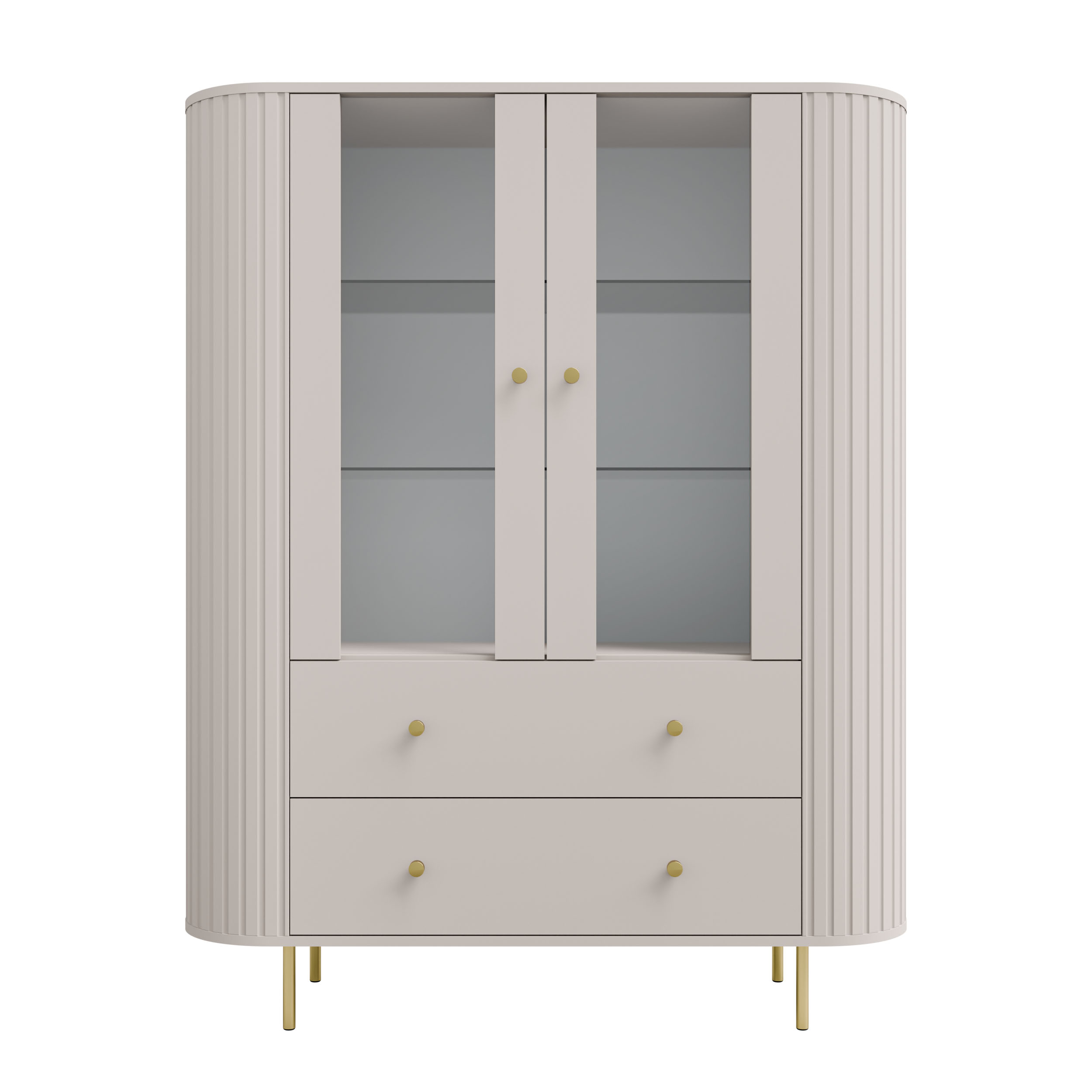 Vitrine mit zwei Glastüren und zwei Schubladen Flana 122 2F2S Beige