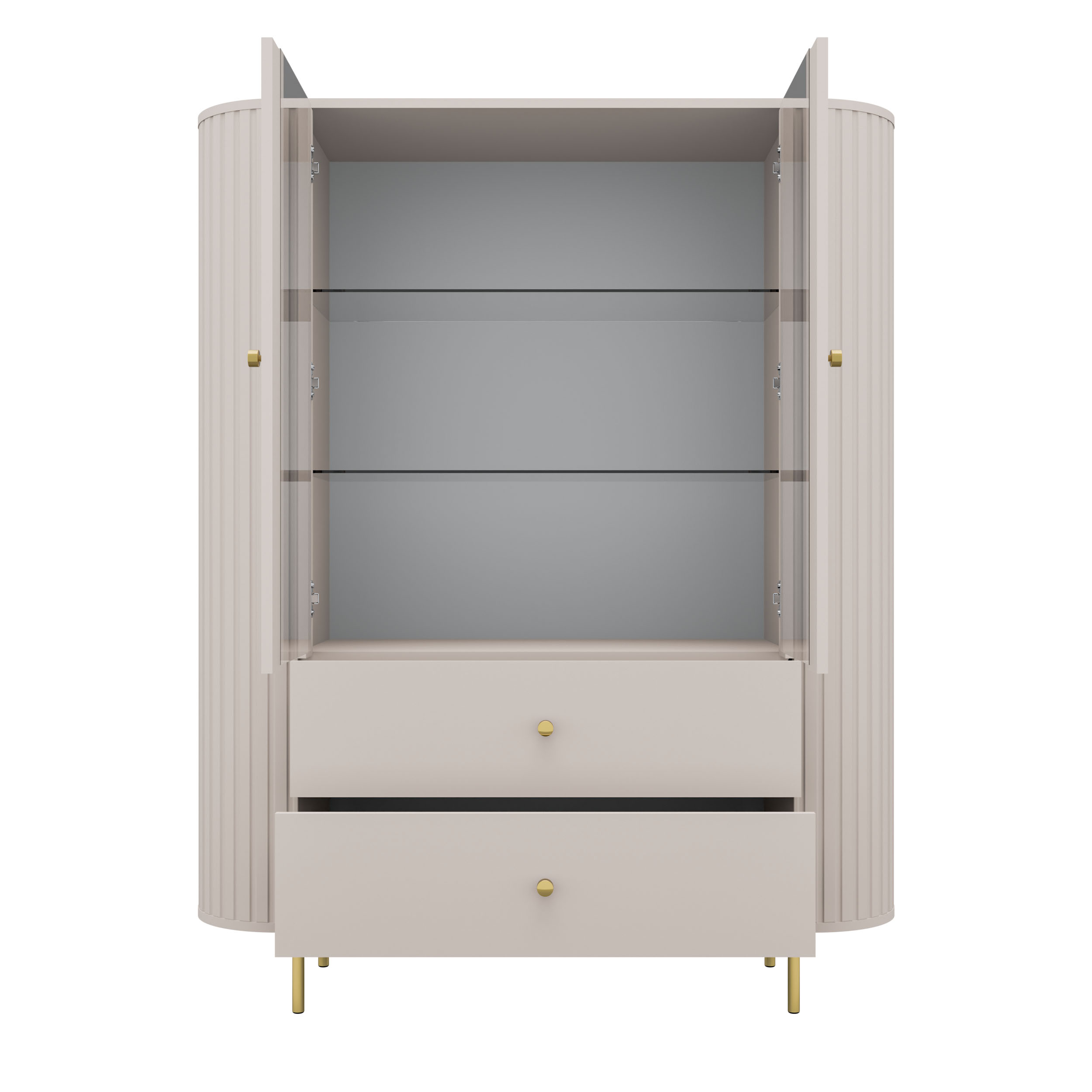 Vitrine mit zwei Glastüren und zwei Schubladen Flana 122 2F2S Beige