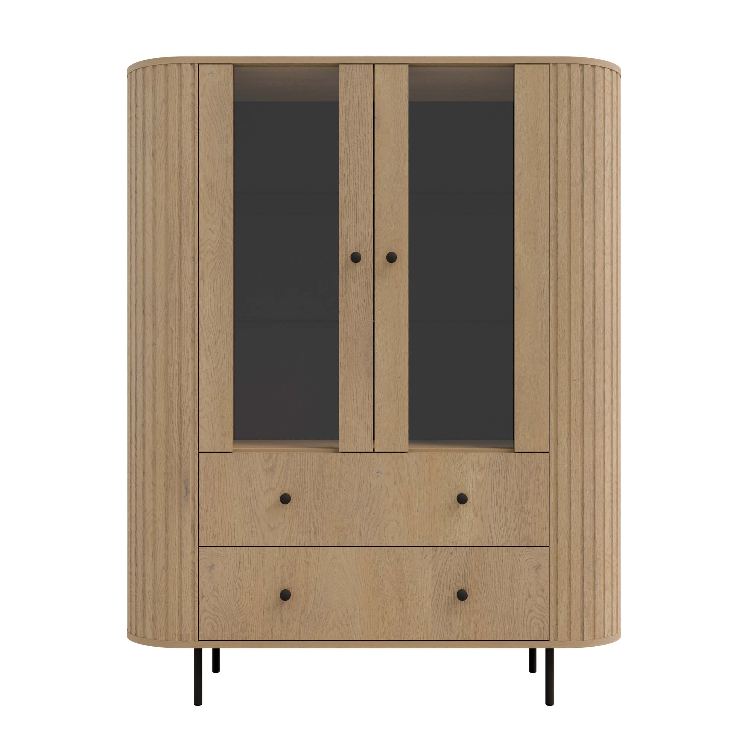 Vitrine mit zwei Glastüren und zwei Schubladen Flana 122 2F2S Eiche Cremona