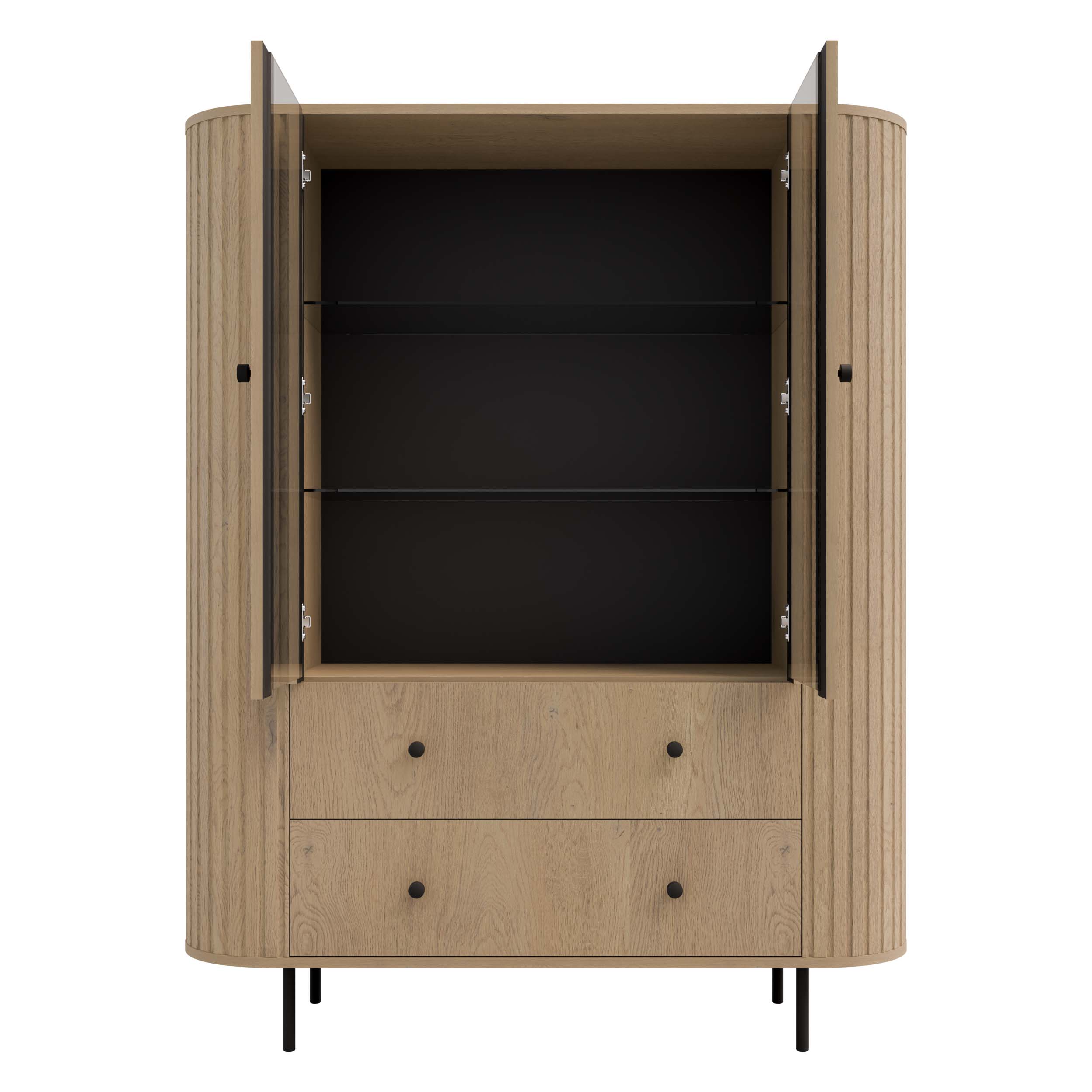 Vitrine mit zwei Glastüren und zwei Schubladen Flana 122 2F2S Eiche Cremona