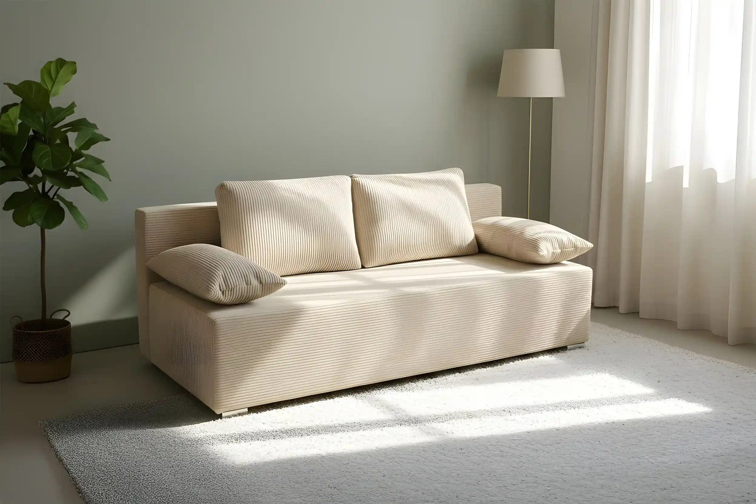 Ausziehbares Schlafsofa Lunera 2 Cordstoff cremefarben