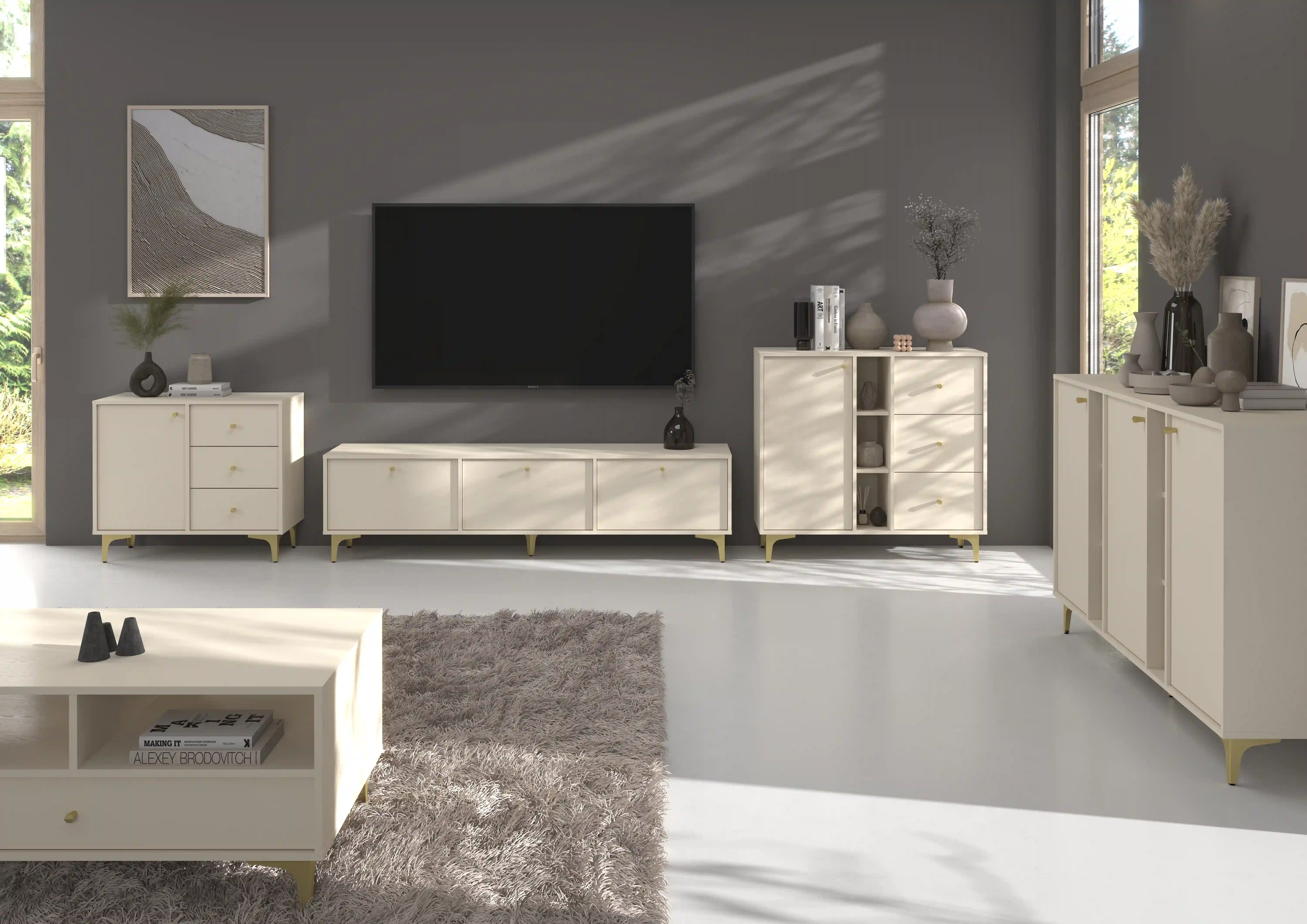 Kommode mit Schubladen für Wohnzimmer Sakai 1F 3S T814 Beige