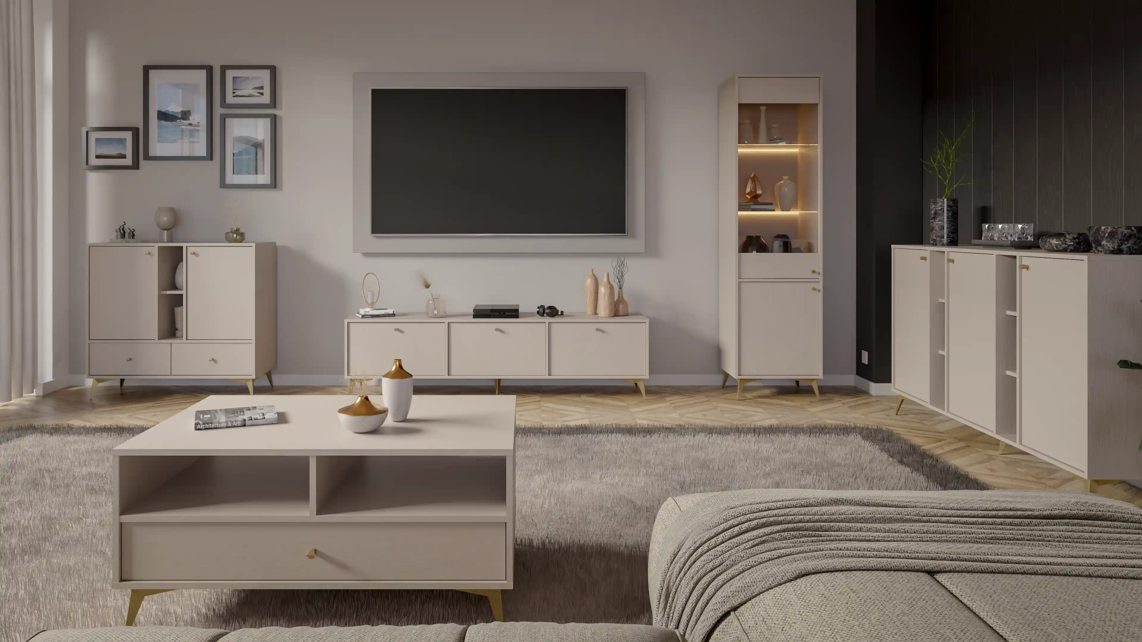 Kommode mit Schubladen für Wohnzimmer Sakai 1F 3S T824 Beige