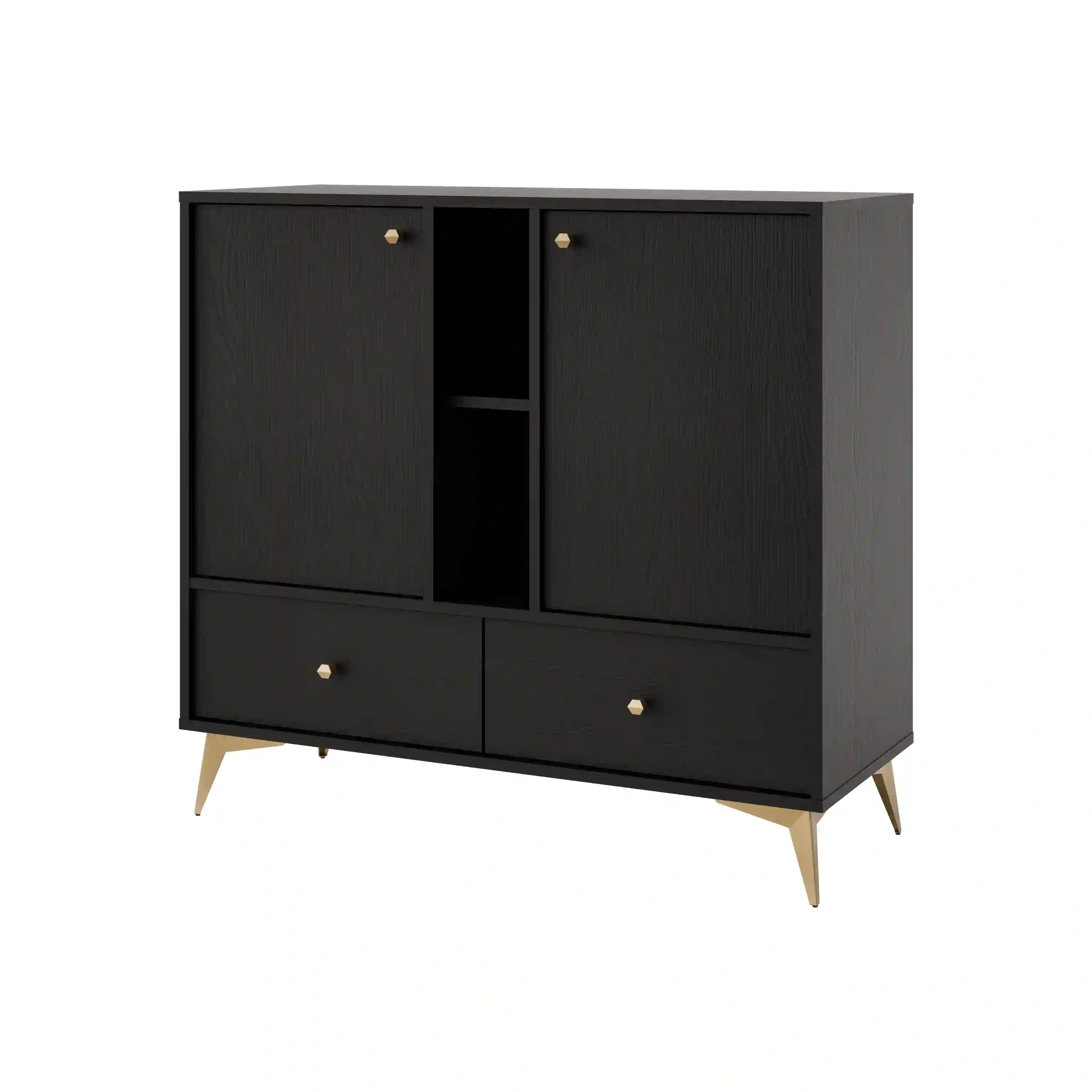 Kommode mit Schubladen fürs Wohnzimmer Sakai 2F 2S T825 Schwarz