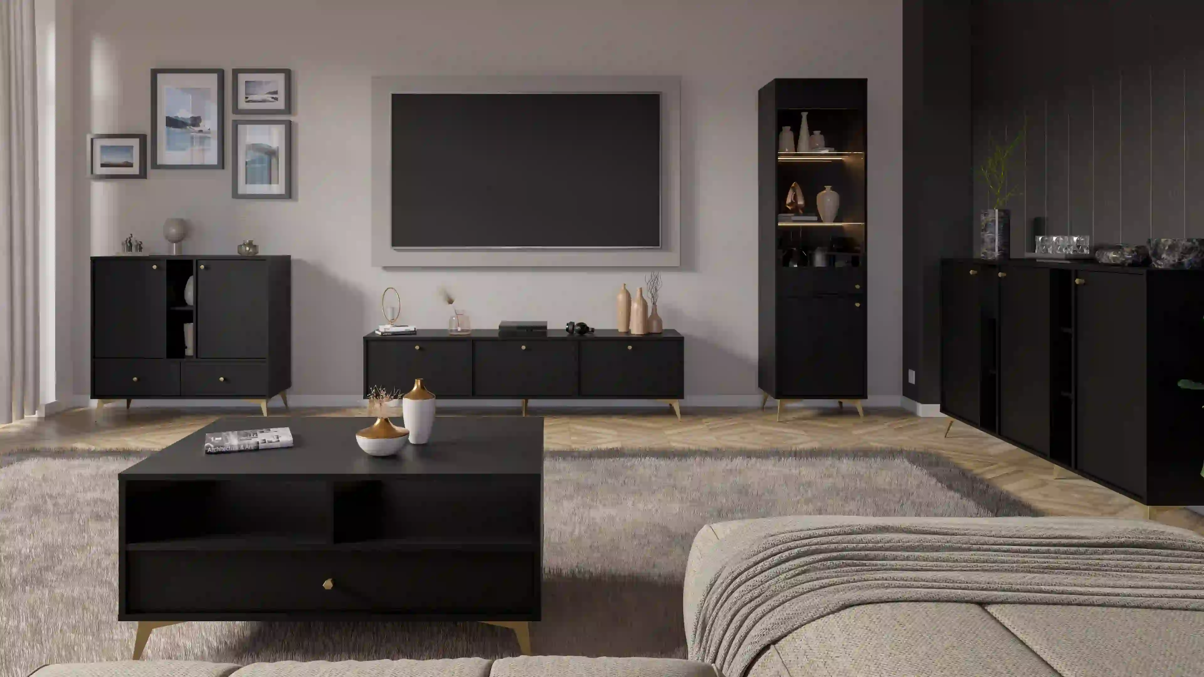 Kommode mit Schubladen fürs Wohnzimmer Sakai 2F 2S T825 Schwarz