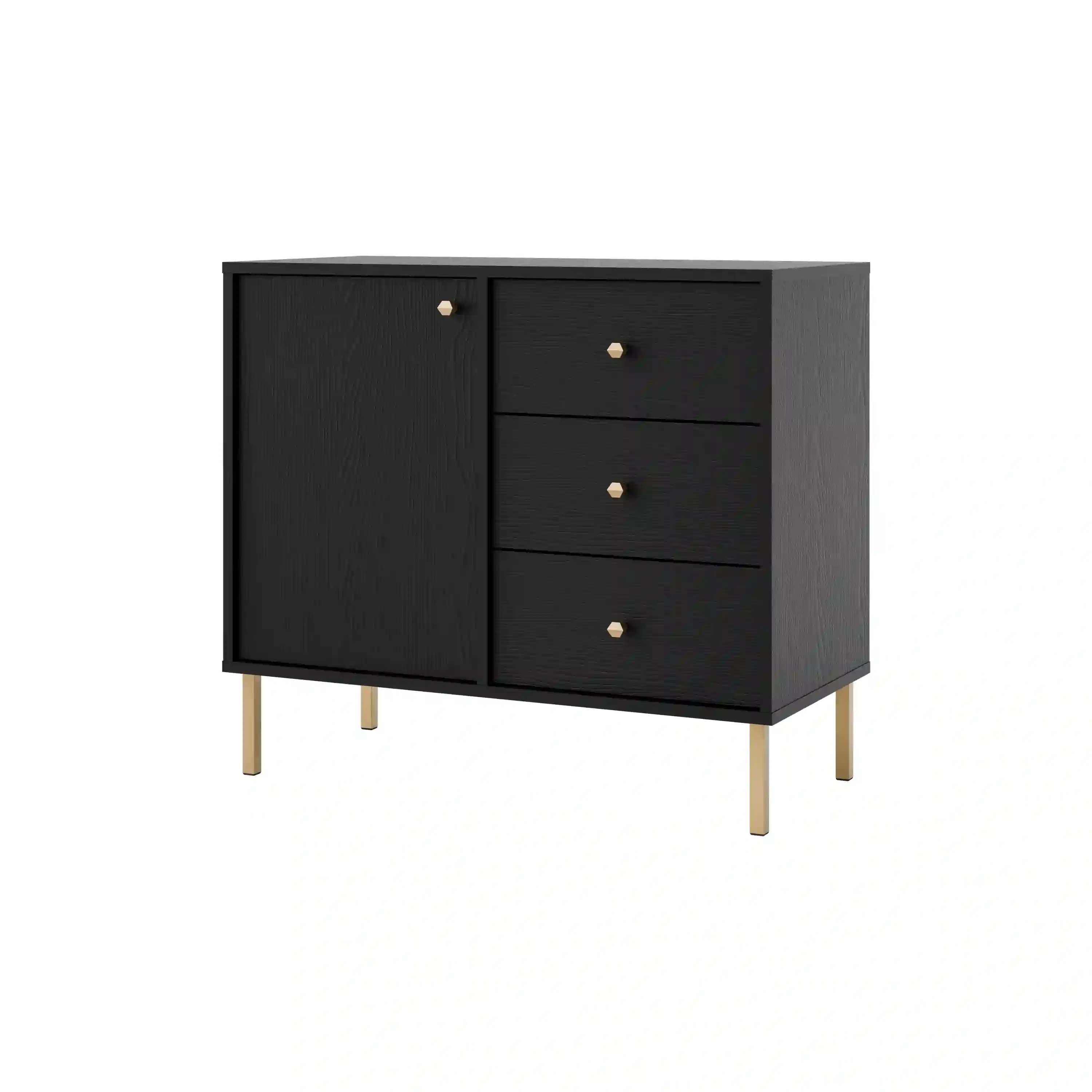 Kommode mit Schubladen und Klappfach Sakai 1F3S T814 Schwarz