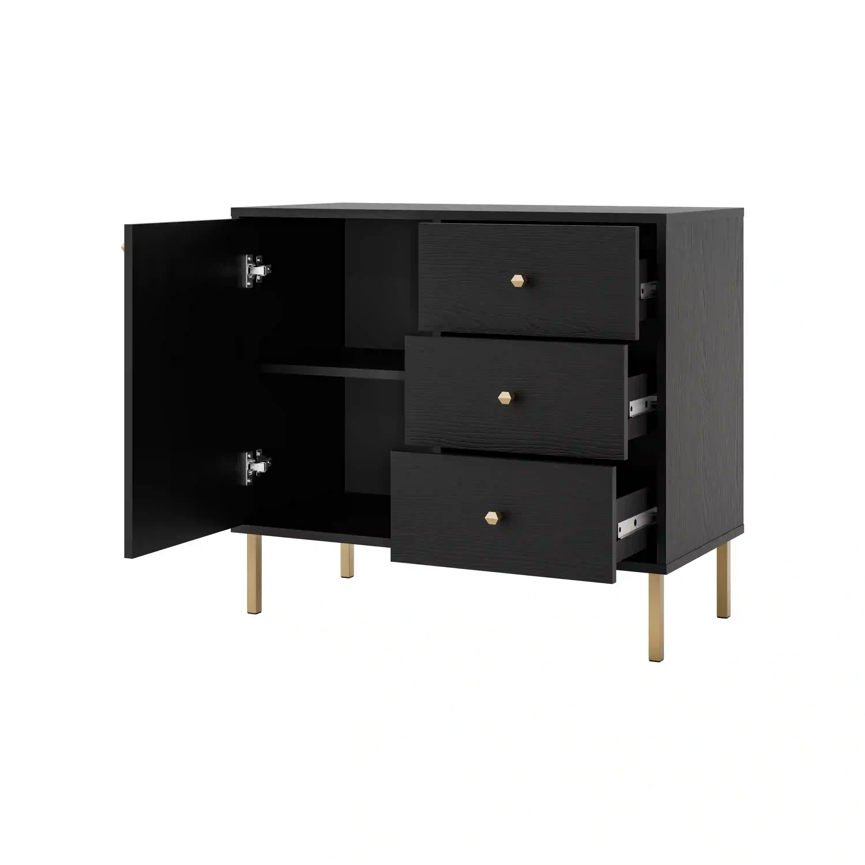 Kommode mit Schubladen und Klappfach Sakai 1F3S T814 Schwarz