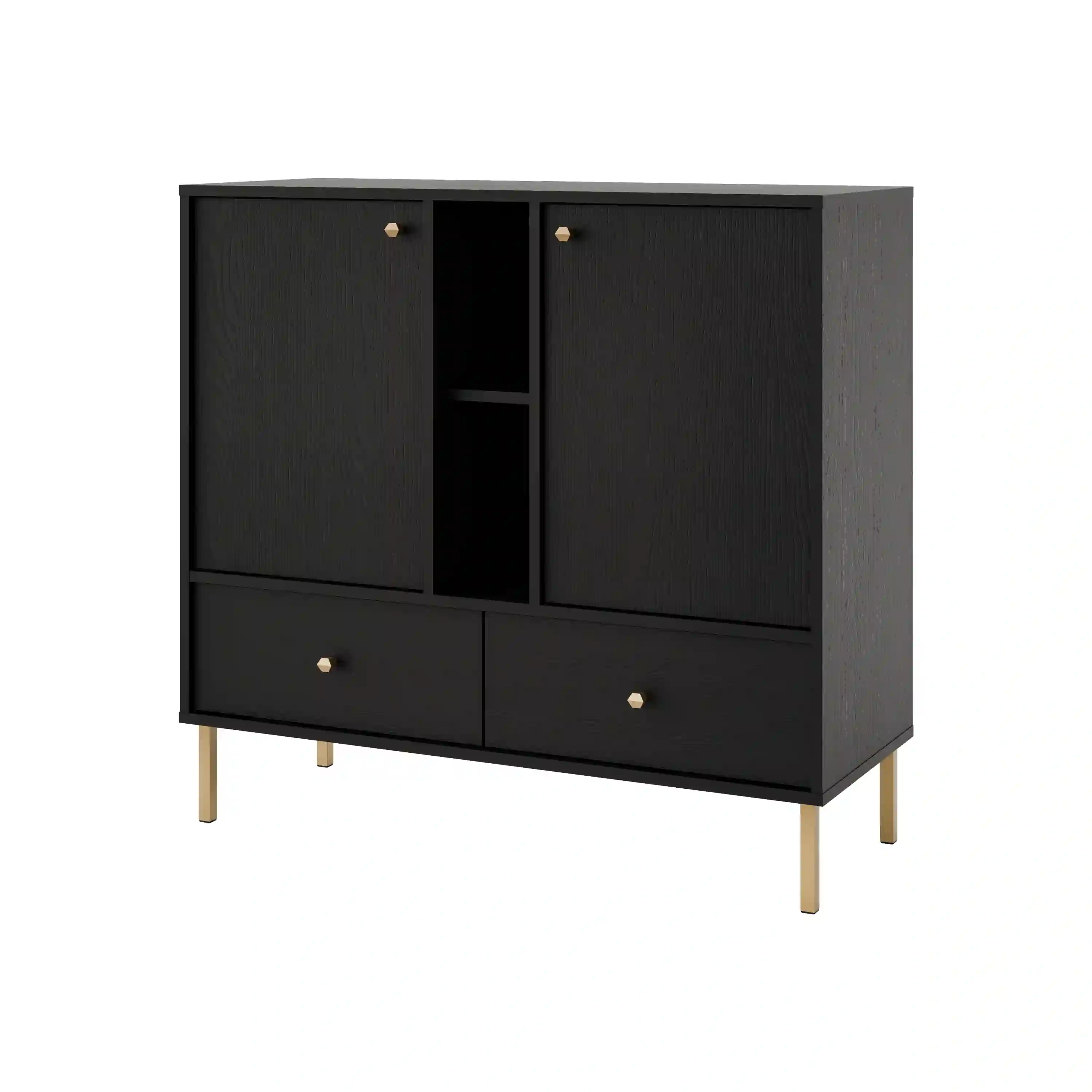 Kommode mit Schubladen und Ablagen Sakai 2F 2S T825 Schwarz