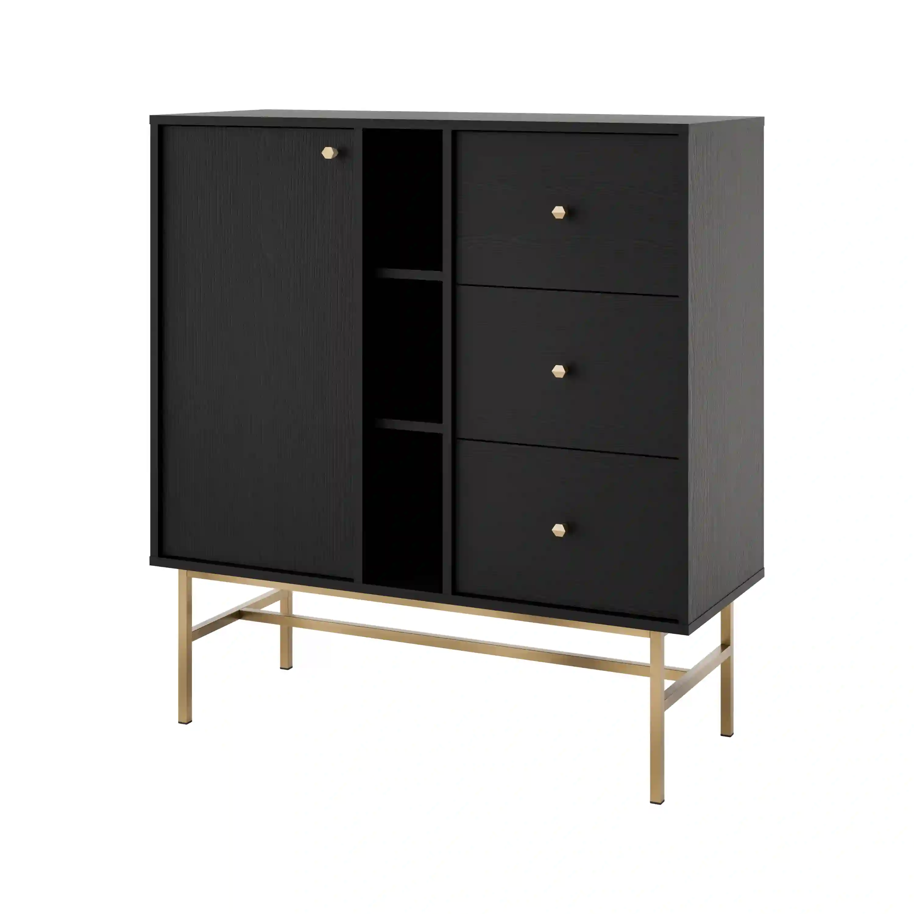 Kommode mit Schubladen Sakai 1F 3S T824 Schwarz
