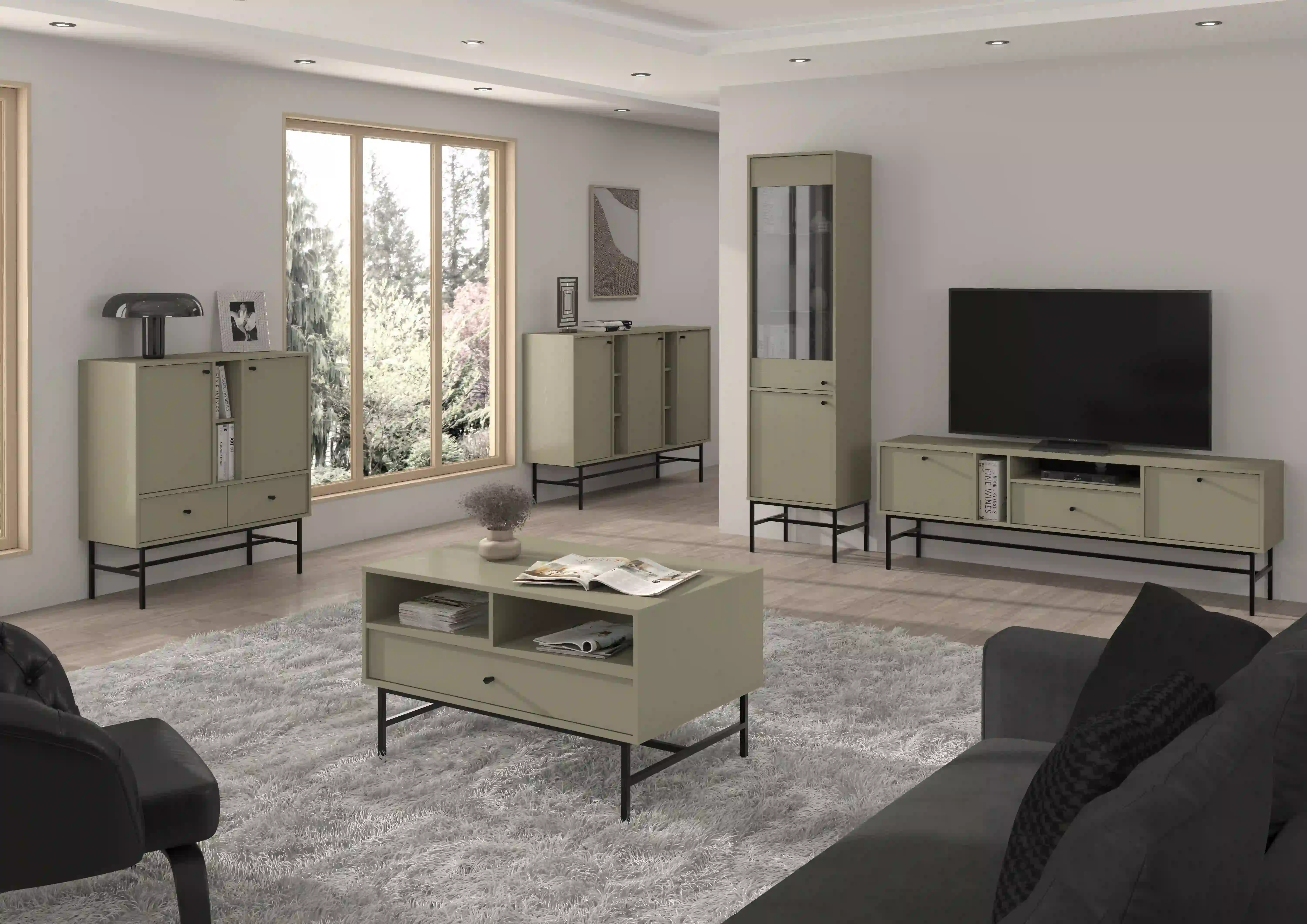 Stolik kawowy z szufladą do salonu Sakai T201 Eukaliptus