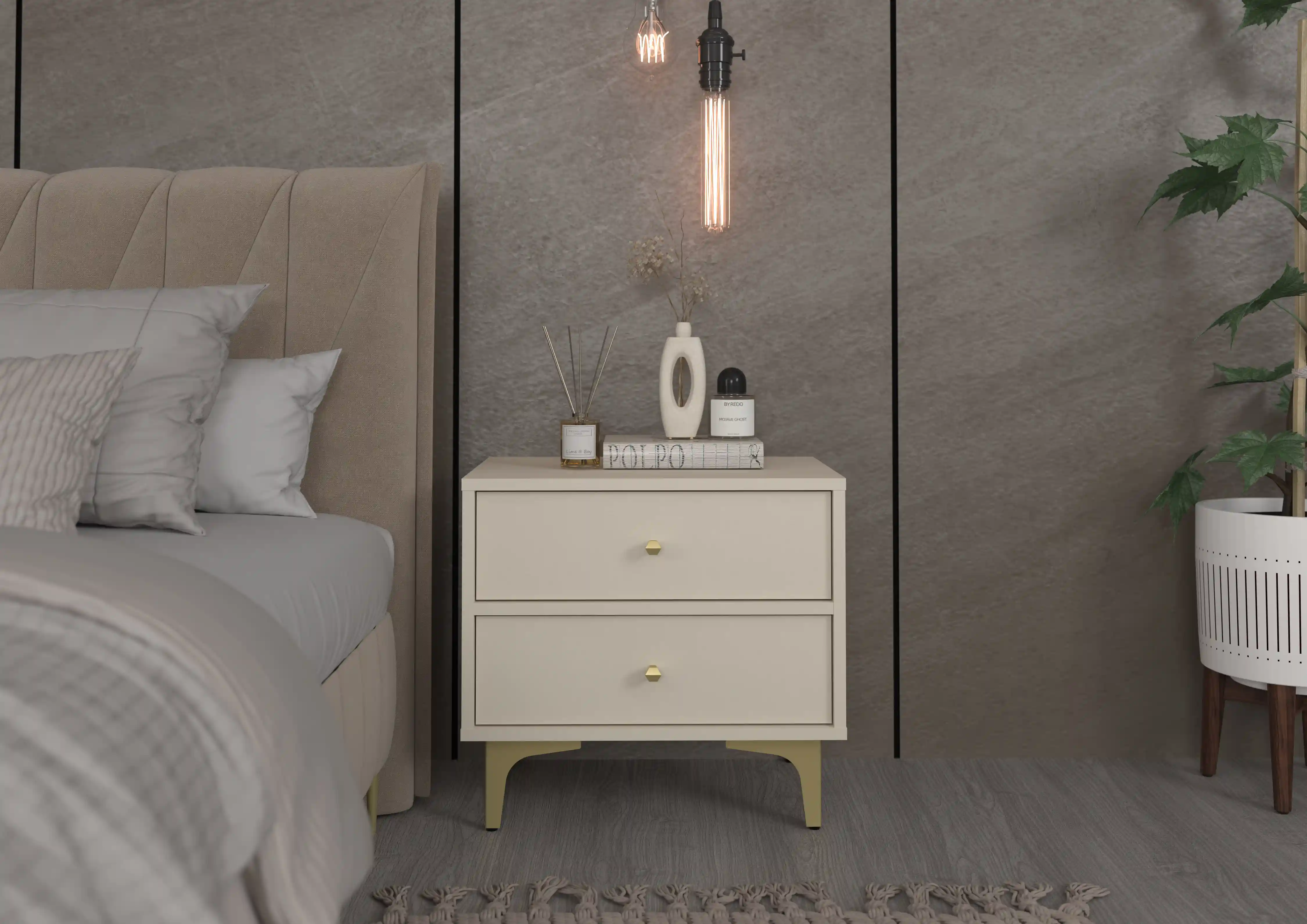 Nachttisch mit Schubladen Sakai 2S T801 Beige