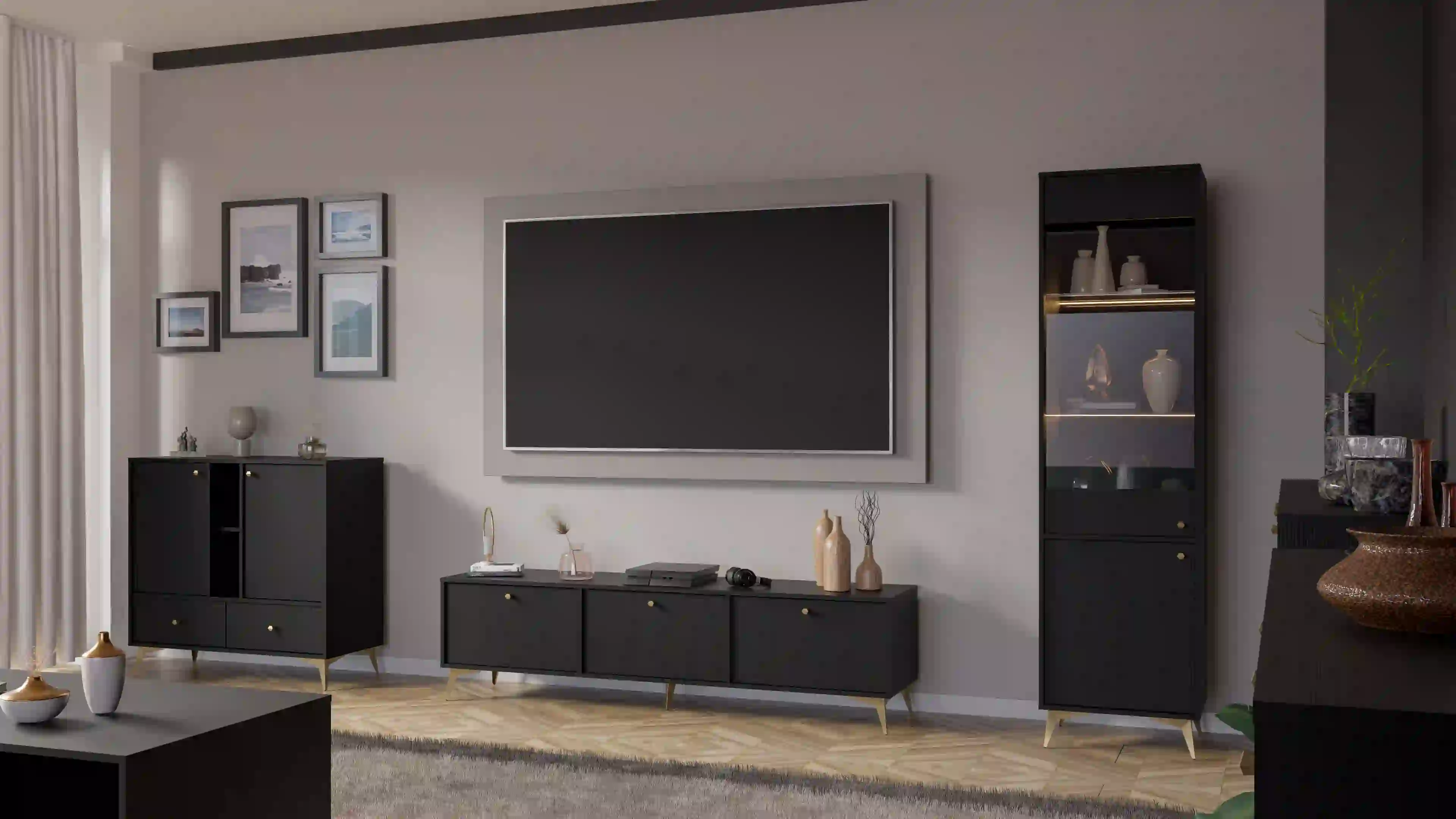 TV-Schrank Sakai 1-3K T303 Schwarz freistehend