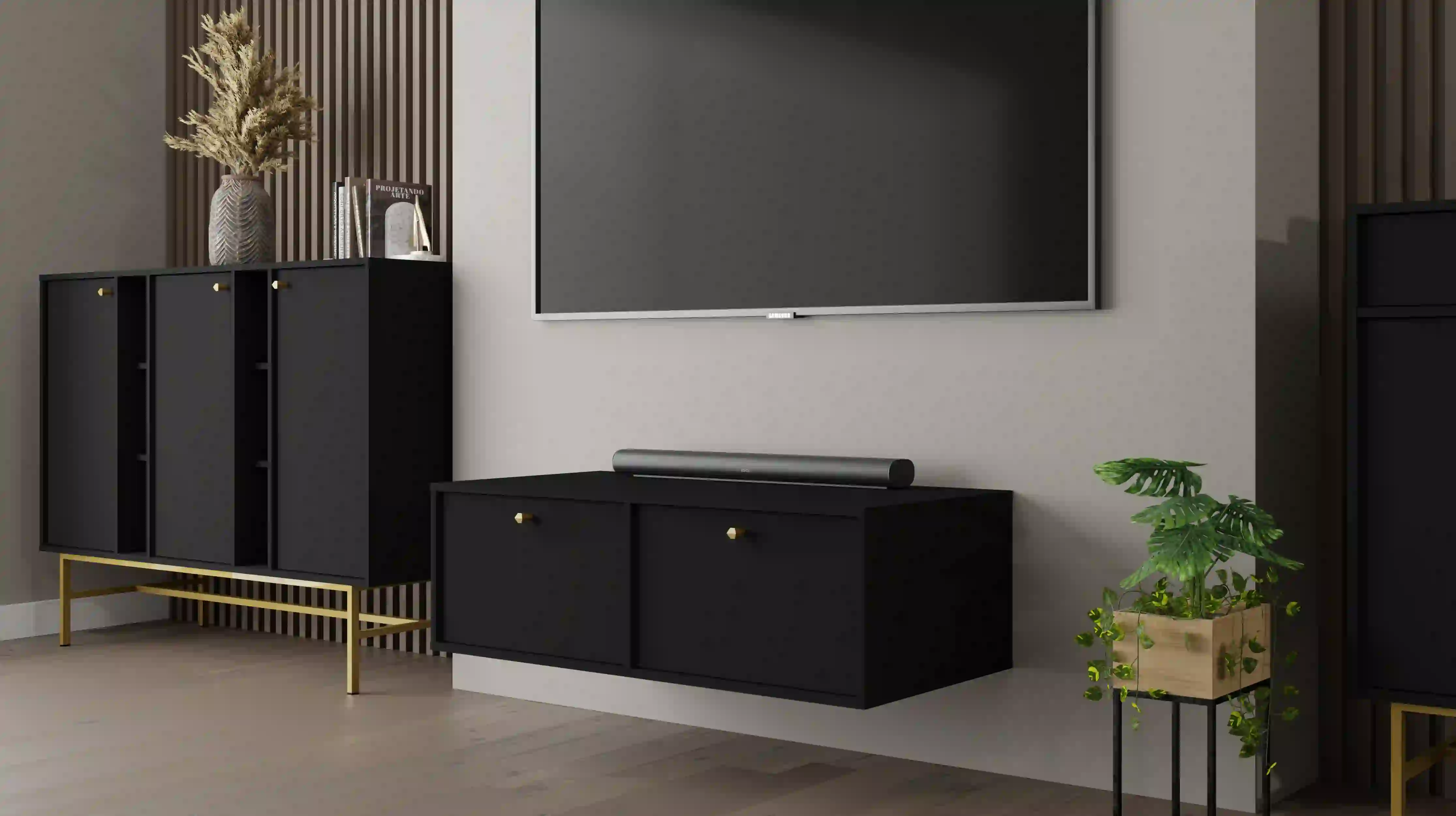 Hängende TV-Kommode Sakai 2K T302 Schwarz