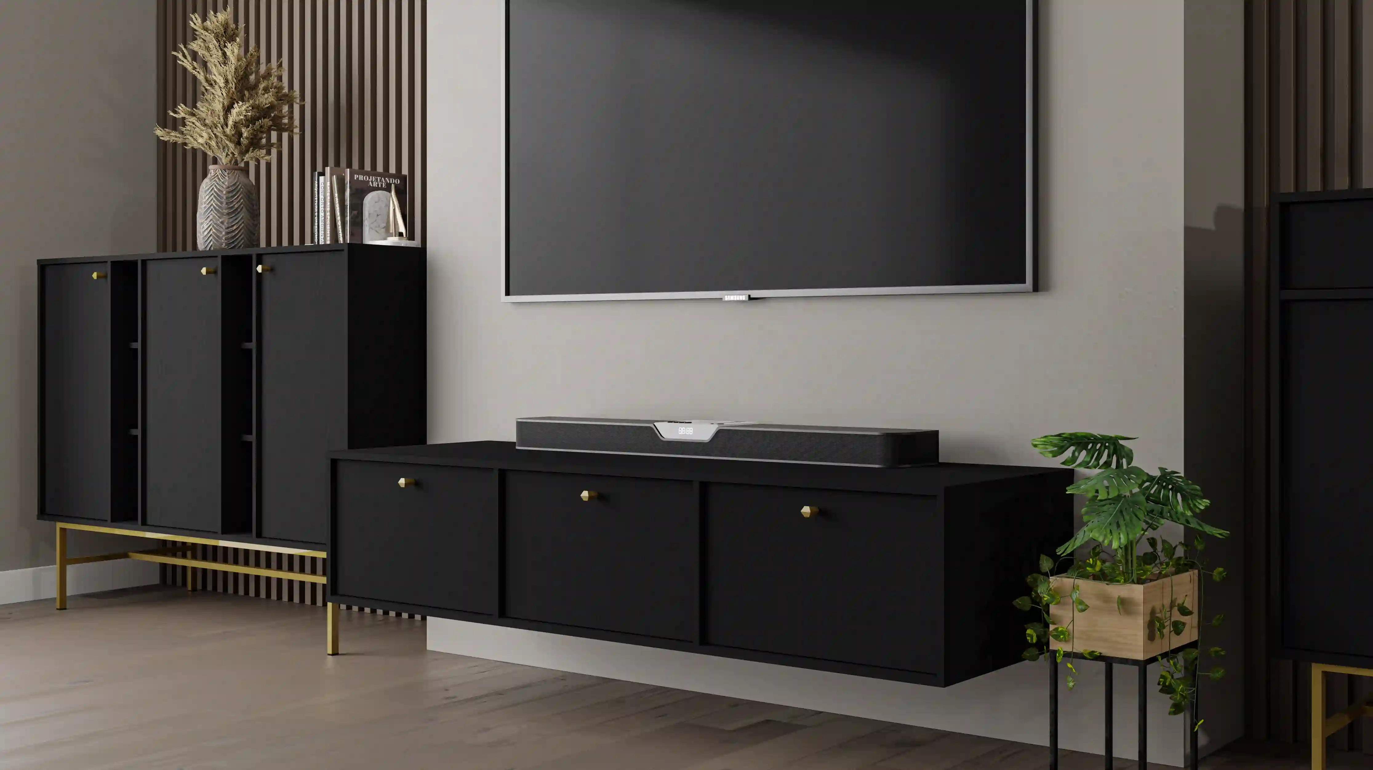 Hängende TV-Kommode Sakai 3K T303 Schwarz
