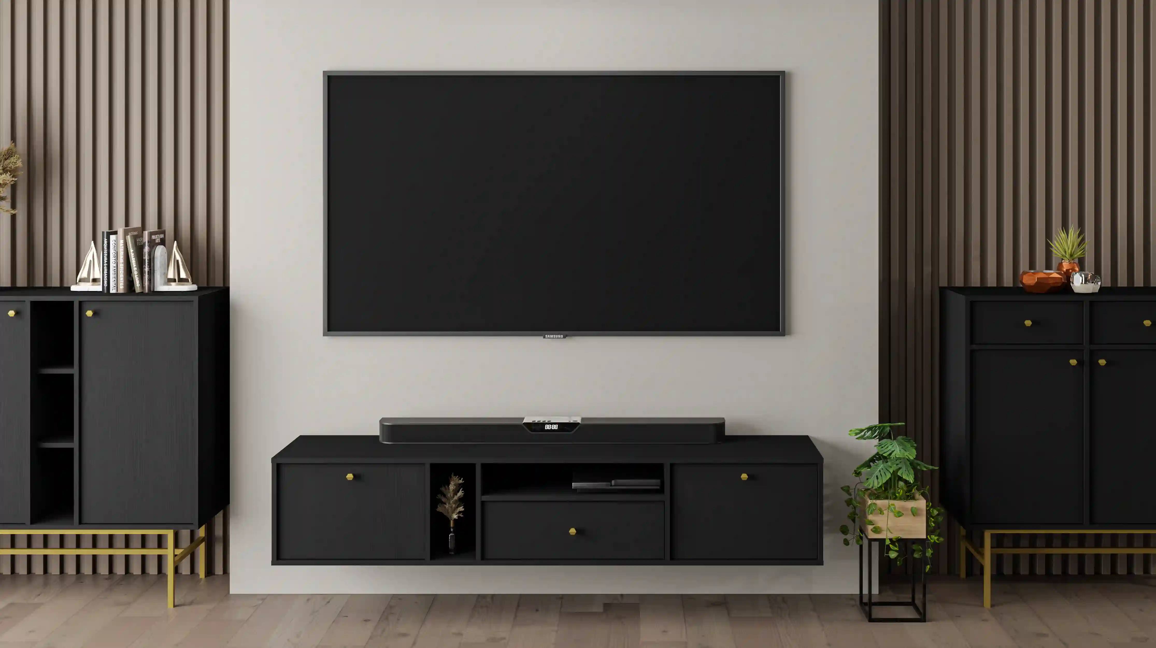 Hängende TV-Kommode Sakai 2K 1S T313 Schwarz