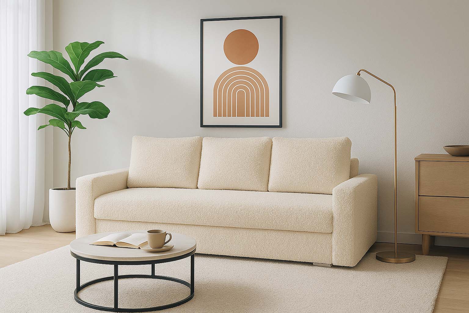 Schlafsofa mit Schlaffunktion SILVER PRIMA Bouclé Creme