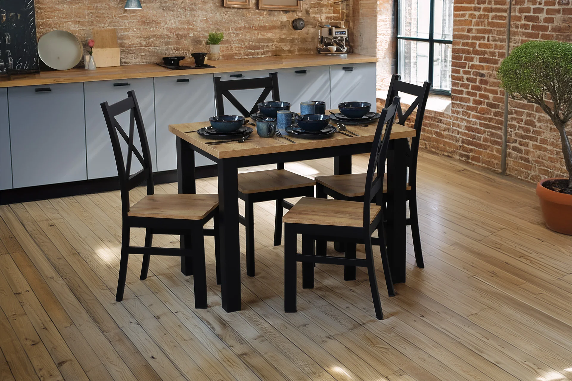 Küchentisch Esstisch LAP 120x80 Schwarz/Eiche Craft