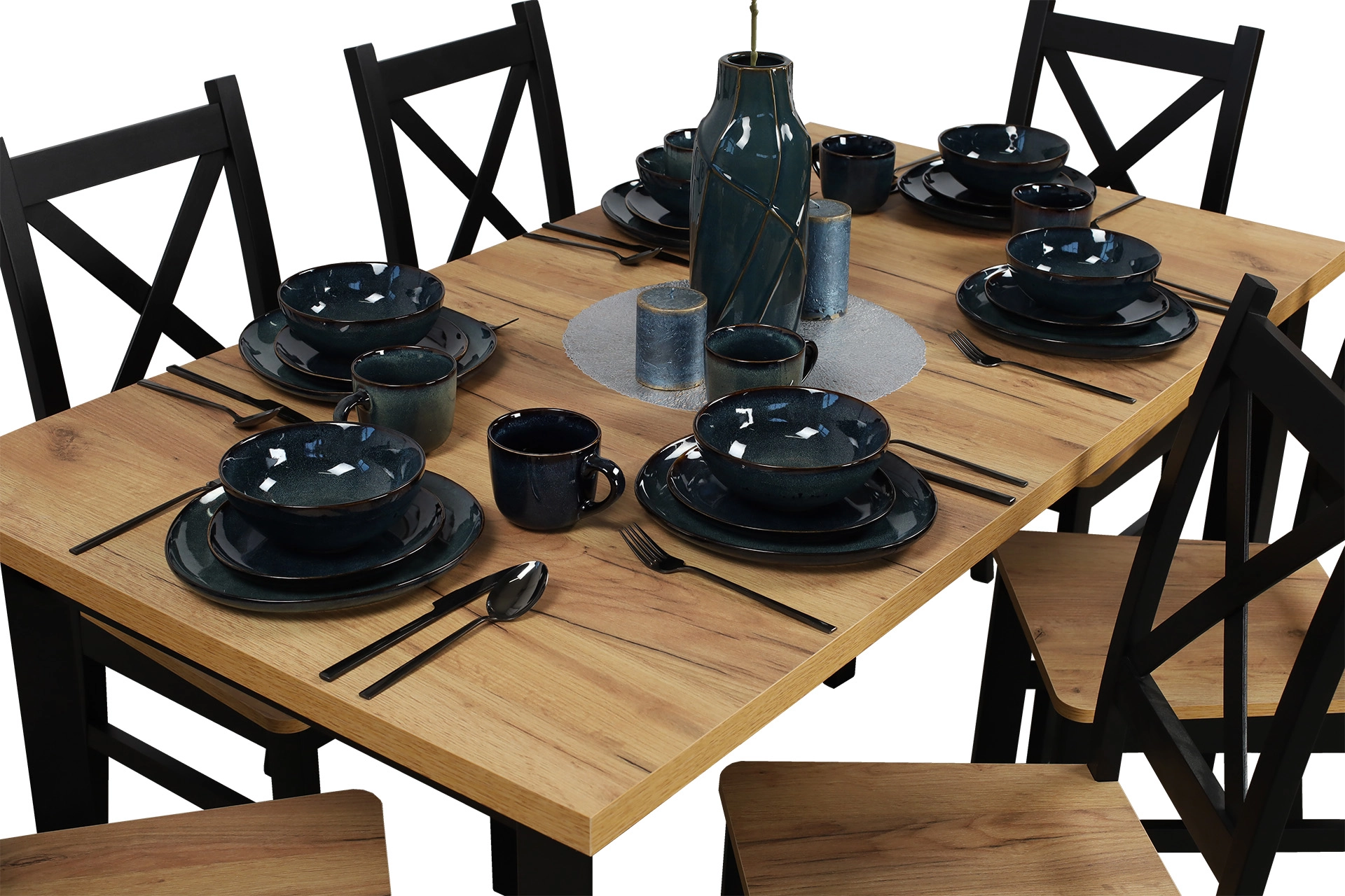 Ausziehbarer Küchentisch Esstisch LAP 150x80 Schwarz/Eiche Craft