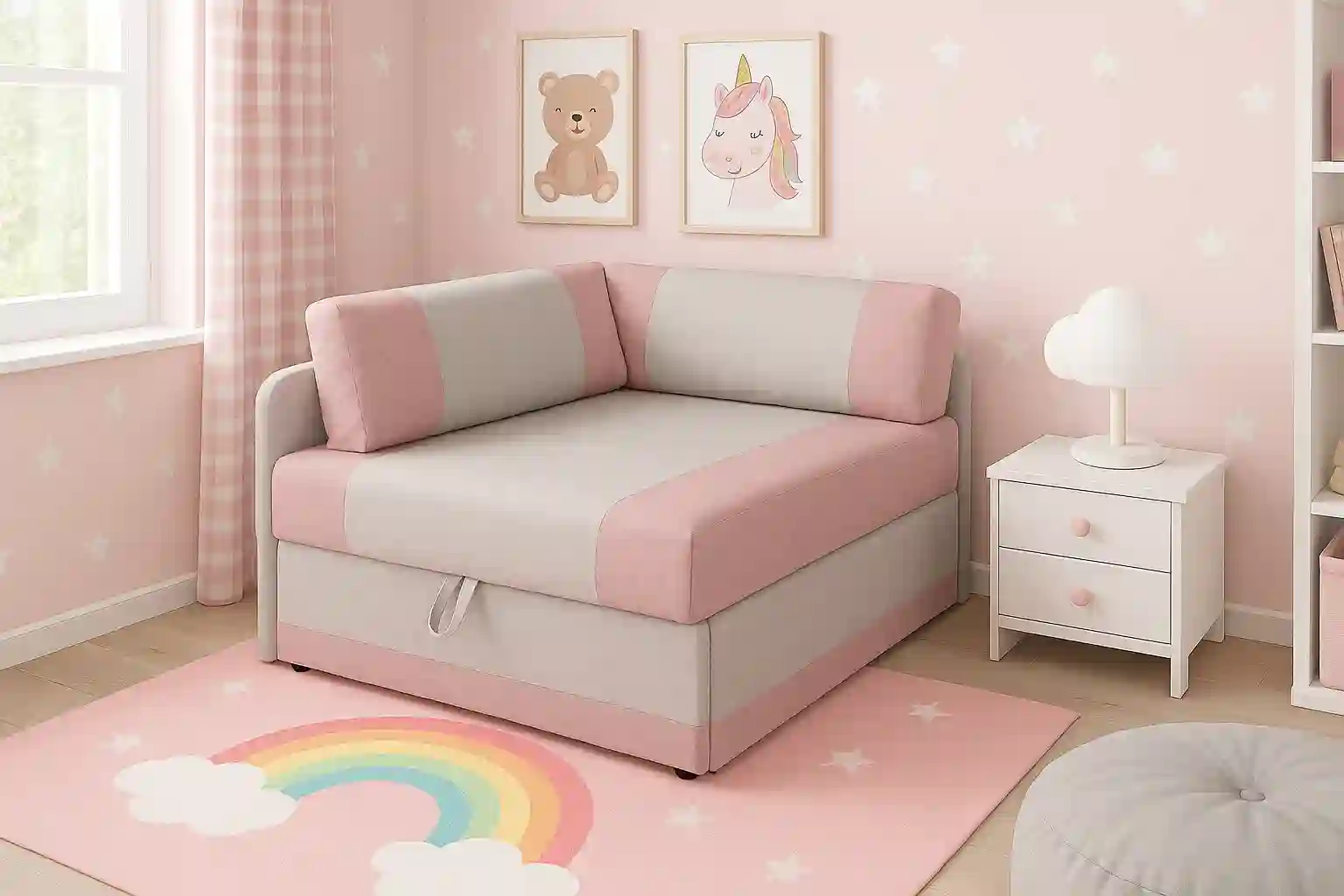 Ausklappbares Ecksofa mit Schlafunktion für eine Person Vaxer Rosa/Grau