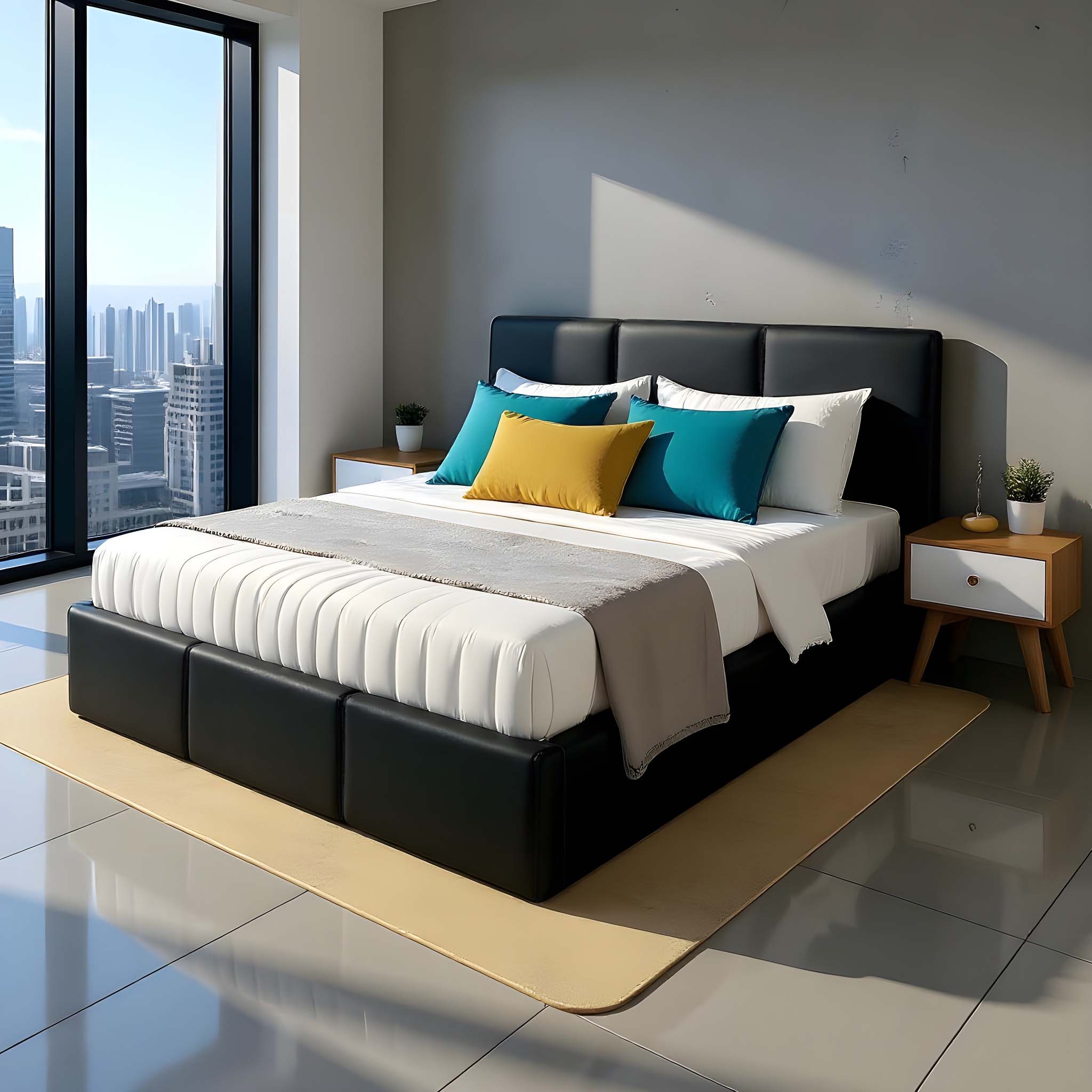 Polsterbett VELORA 180x200 mit Bettkasten Kunstleder schwarz