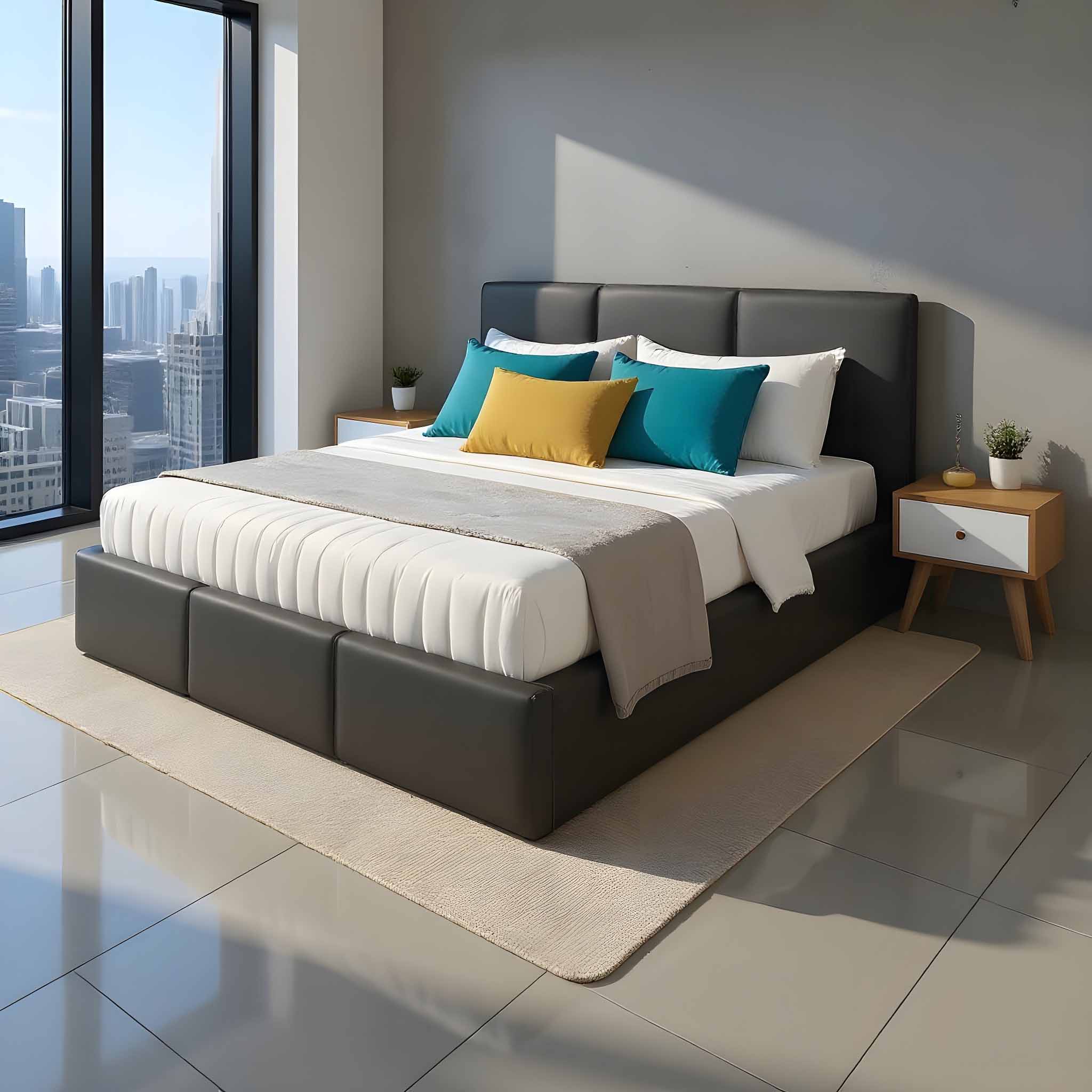 Polsterbett VELORA 180x200 mit Bettkasten Kunstleder grafit