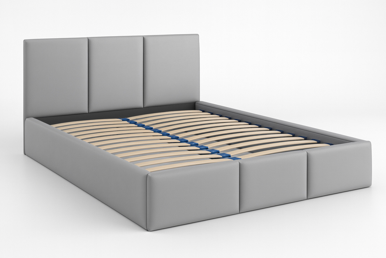 Bett VELORA 180x200 Kunstleder grau mit großem Bettkasten und Flex-Lattenrost