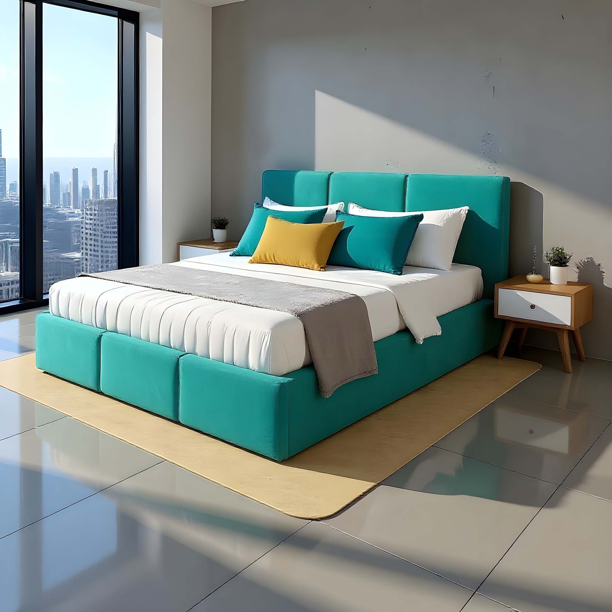 Polsterbett VELORA 180x200 mit Bettkasten Stoff Cosmic türkis