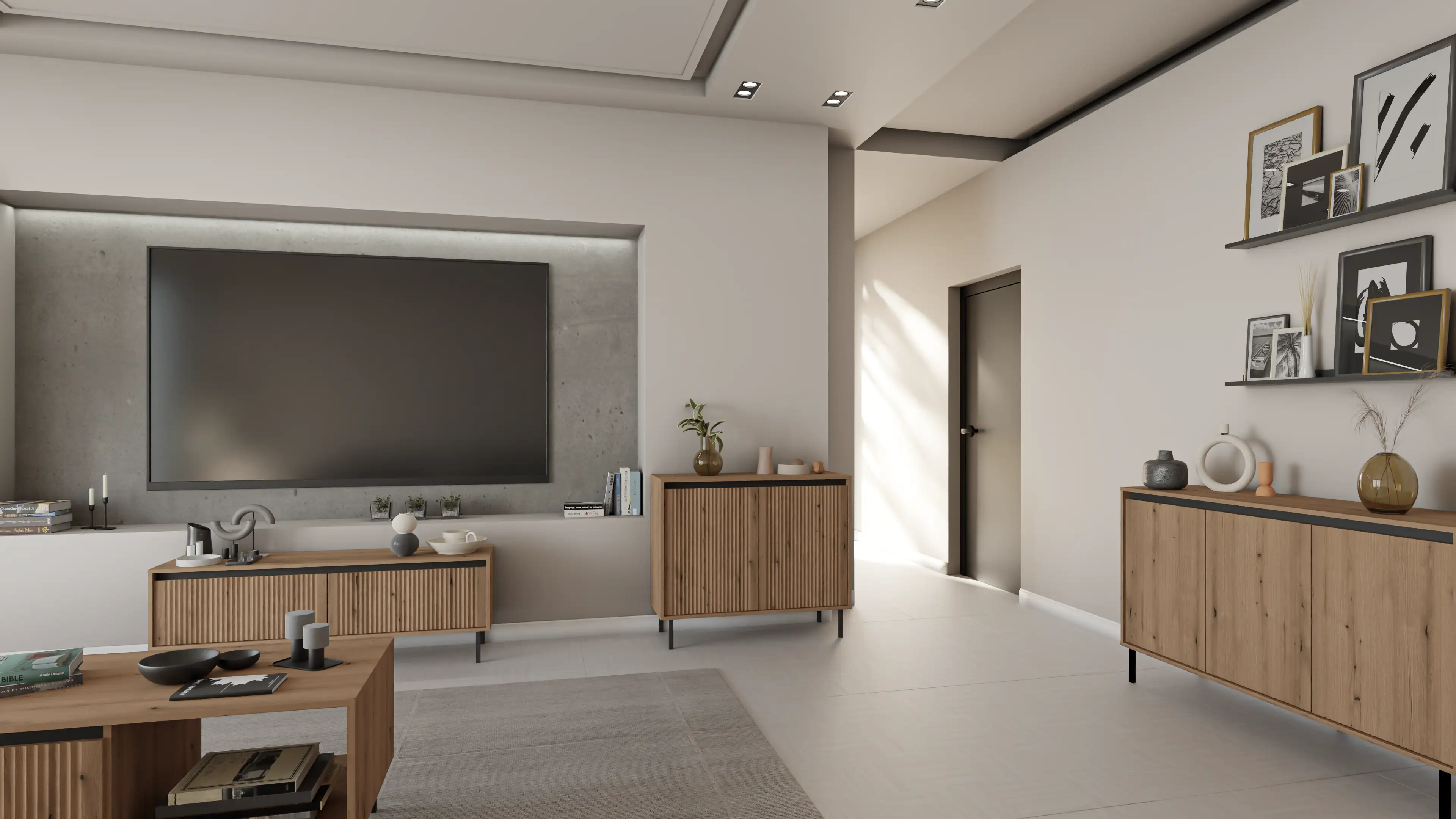 Kommode Yukashi 2F T812 Eiche Evoke mit geriffelter Front