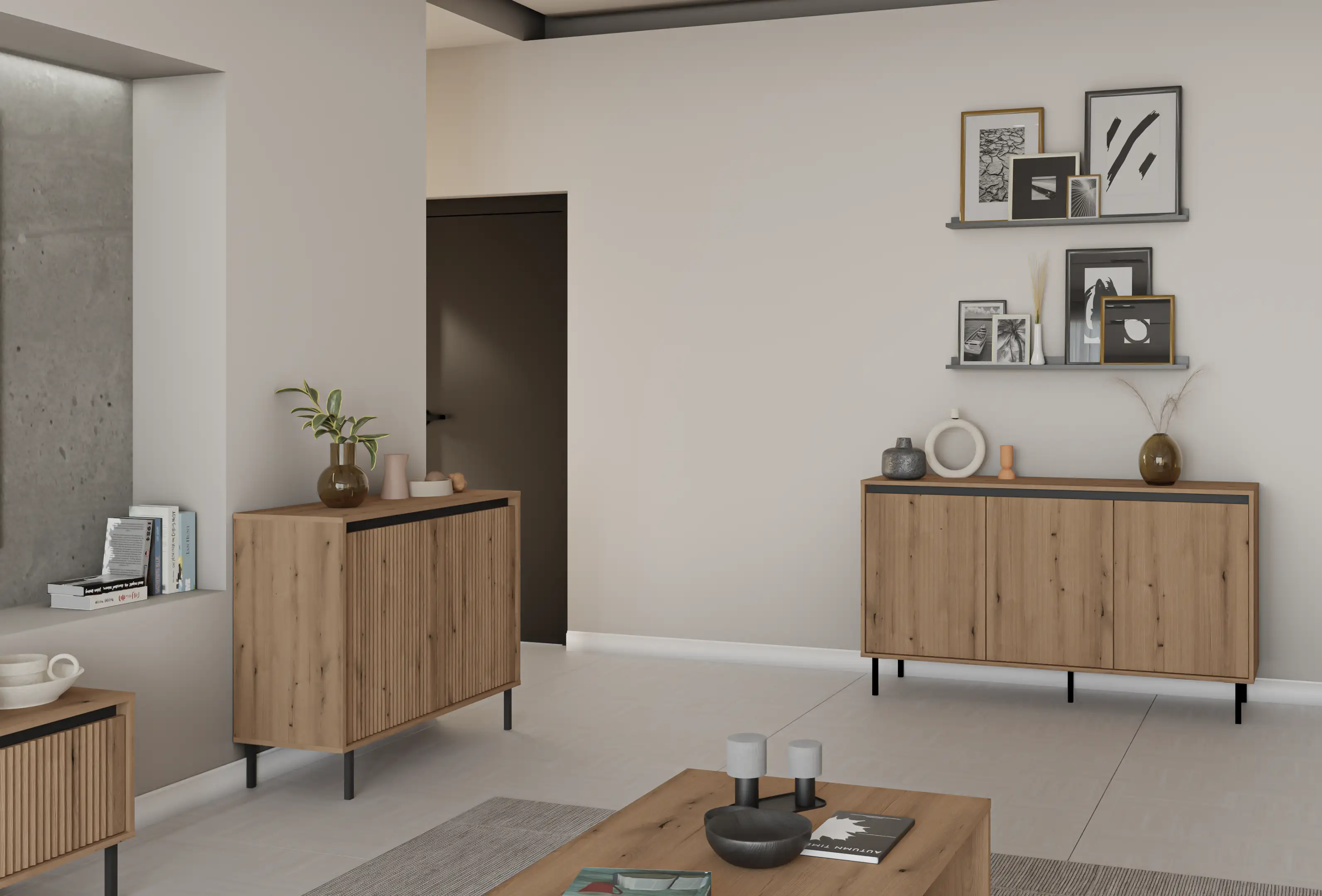 Kommode Yukashi 3F T813 Eiche Evoke mit geriffelter Front