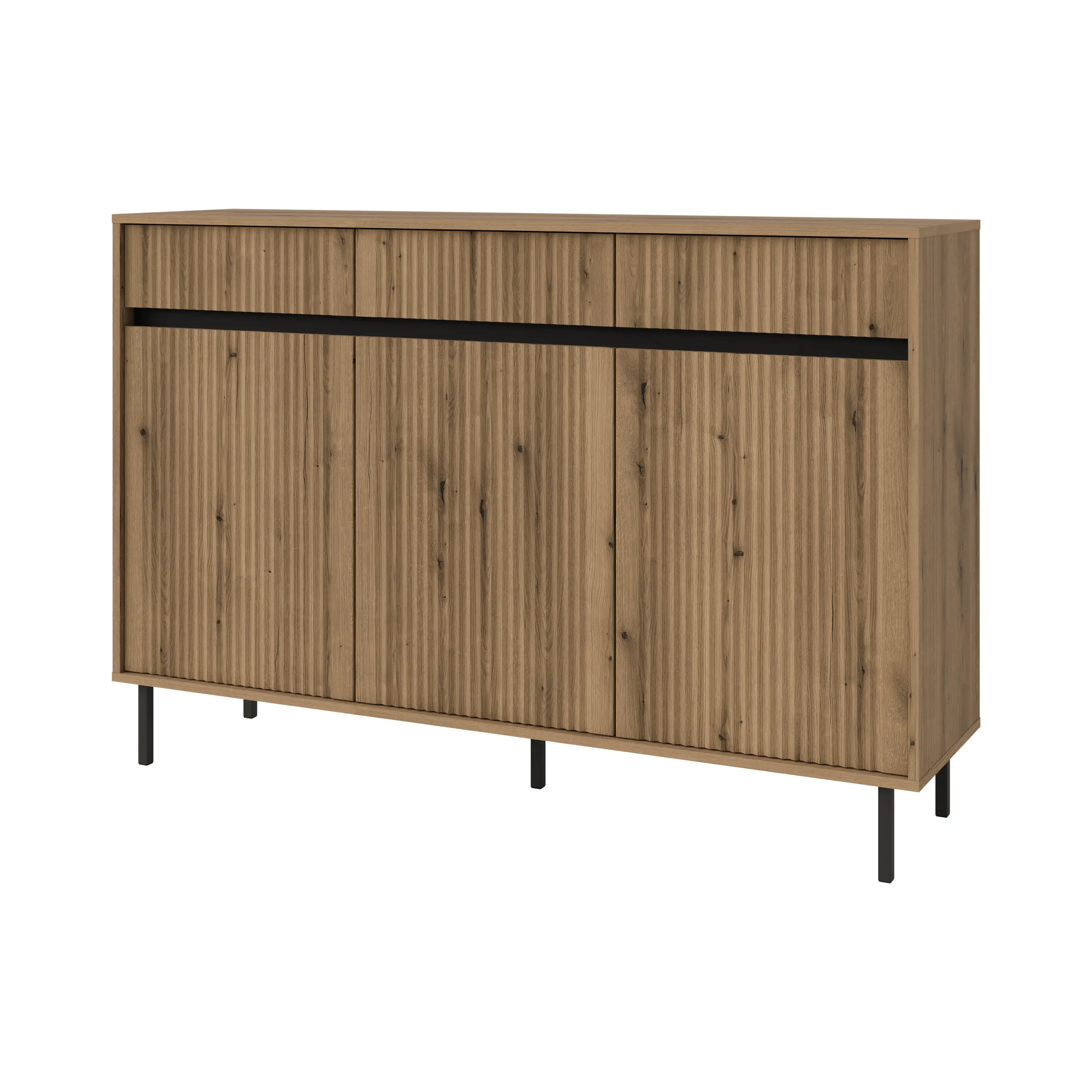 Yukashi Kommode 3F3S T833 Eiche Evoke mit geriffelter Front