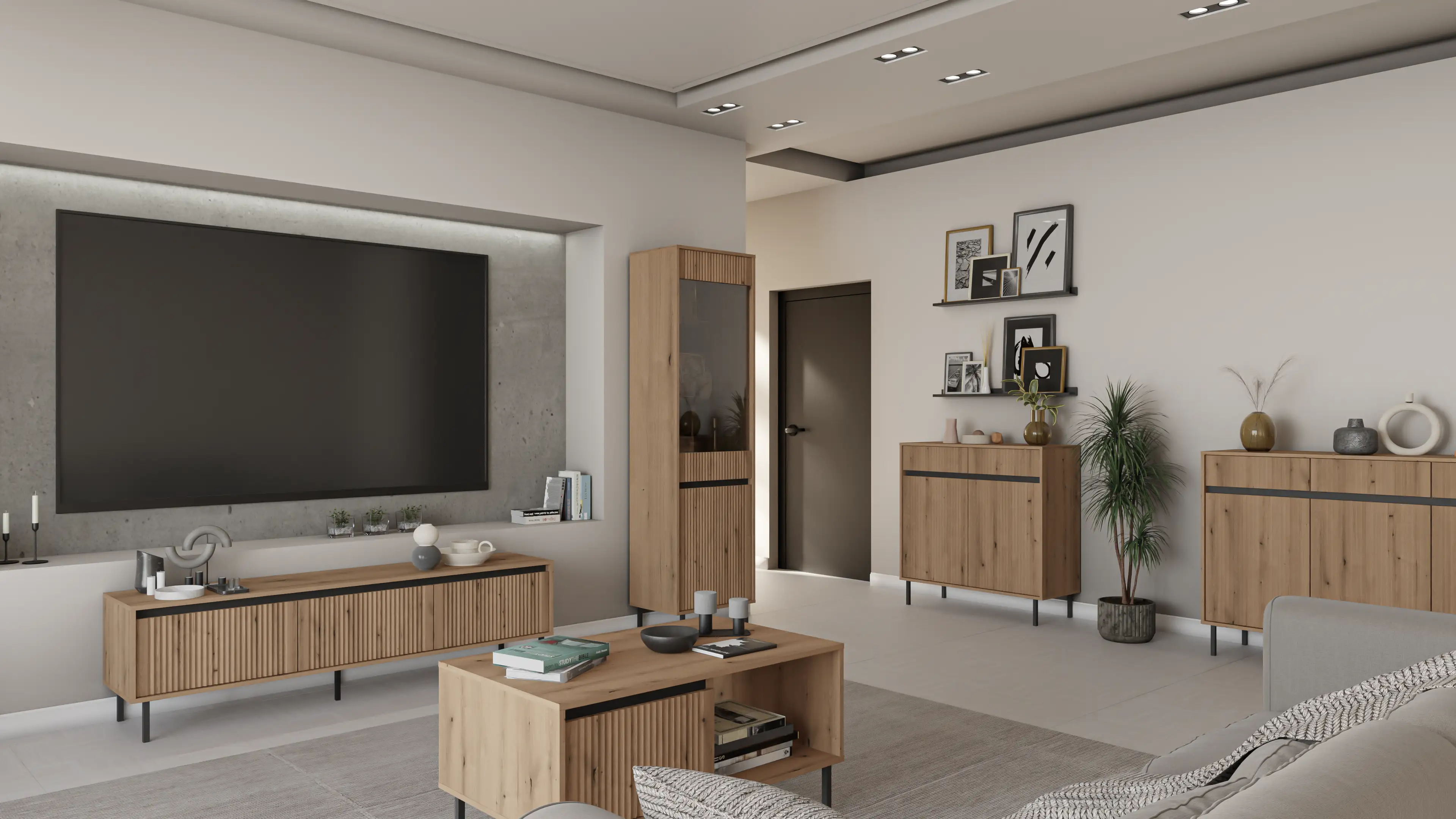 Yukashi Couchtisch 2S T201 Eiche Evoke mit geriffelter Front