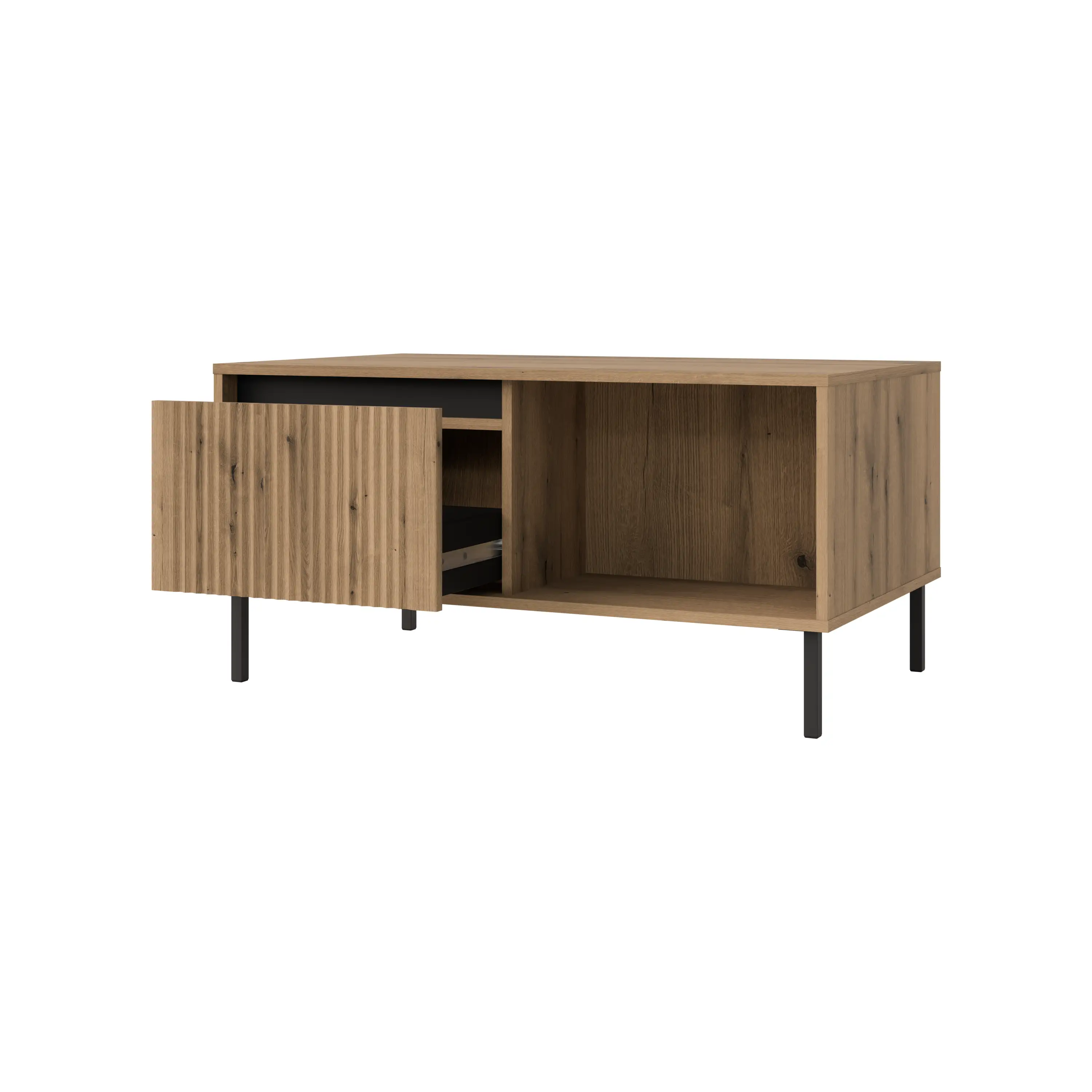 Yukashi Couchtisch 2S T201 Eiche Evoke mit geriffelter Front
