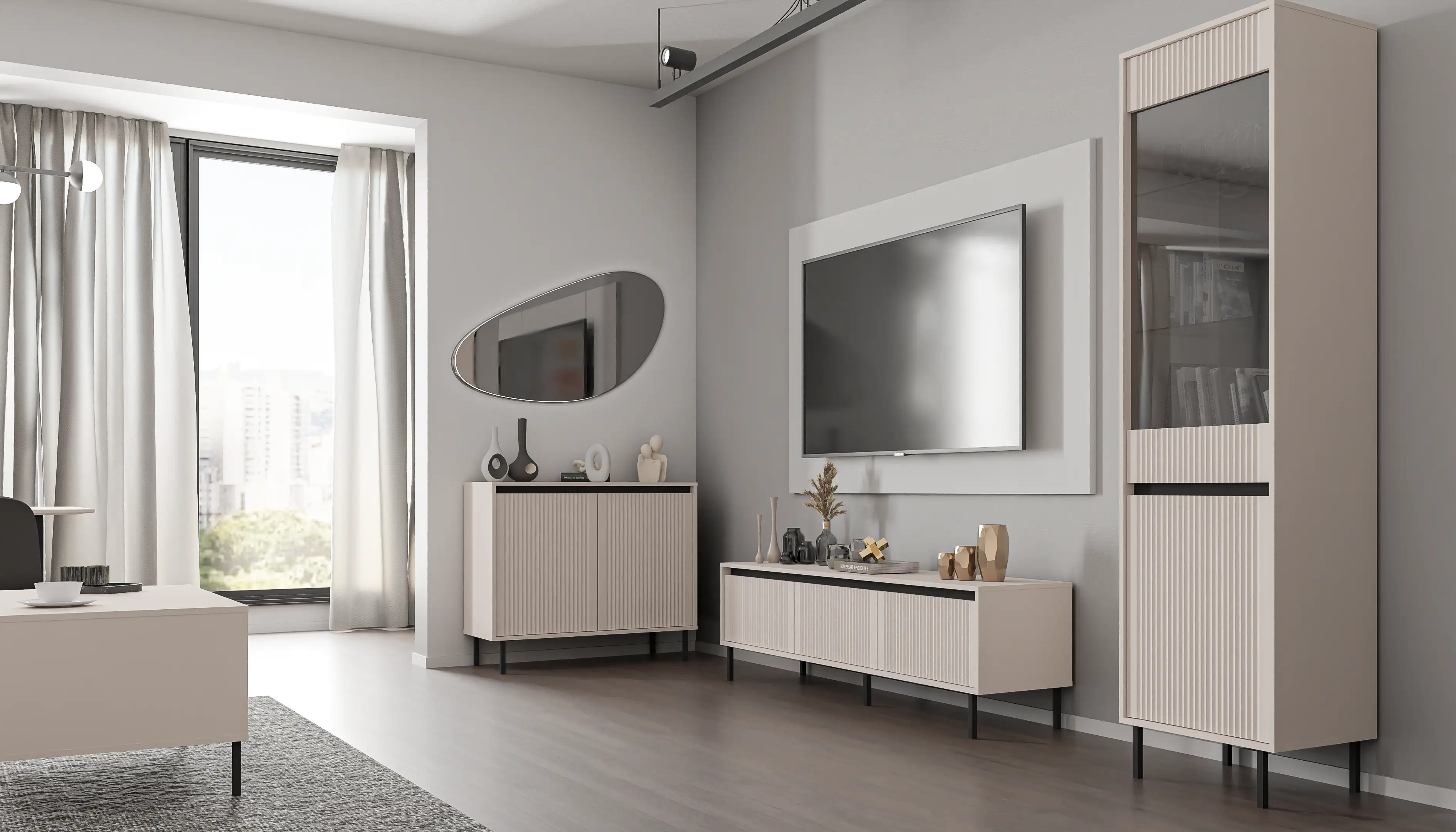 Yukashi Nachttisch mit geriffelter Front 1S T801 Beige