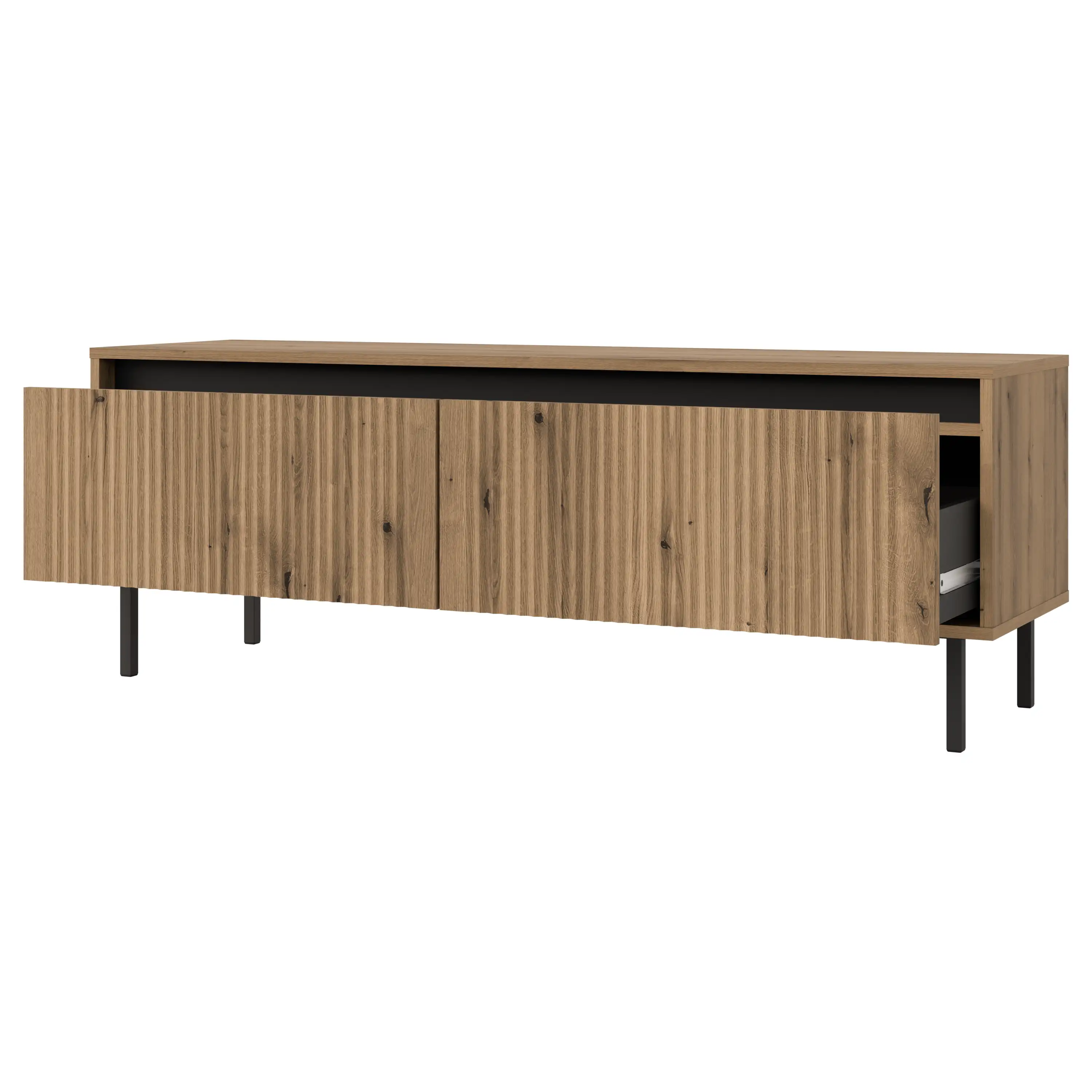 Yukashi TV-Schrank mit geriffelter Front 2S T302 Eiche Evoke