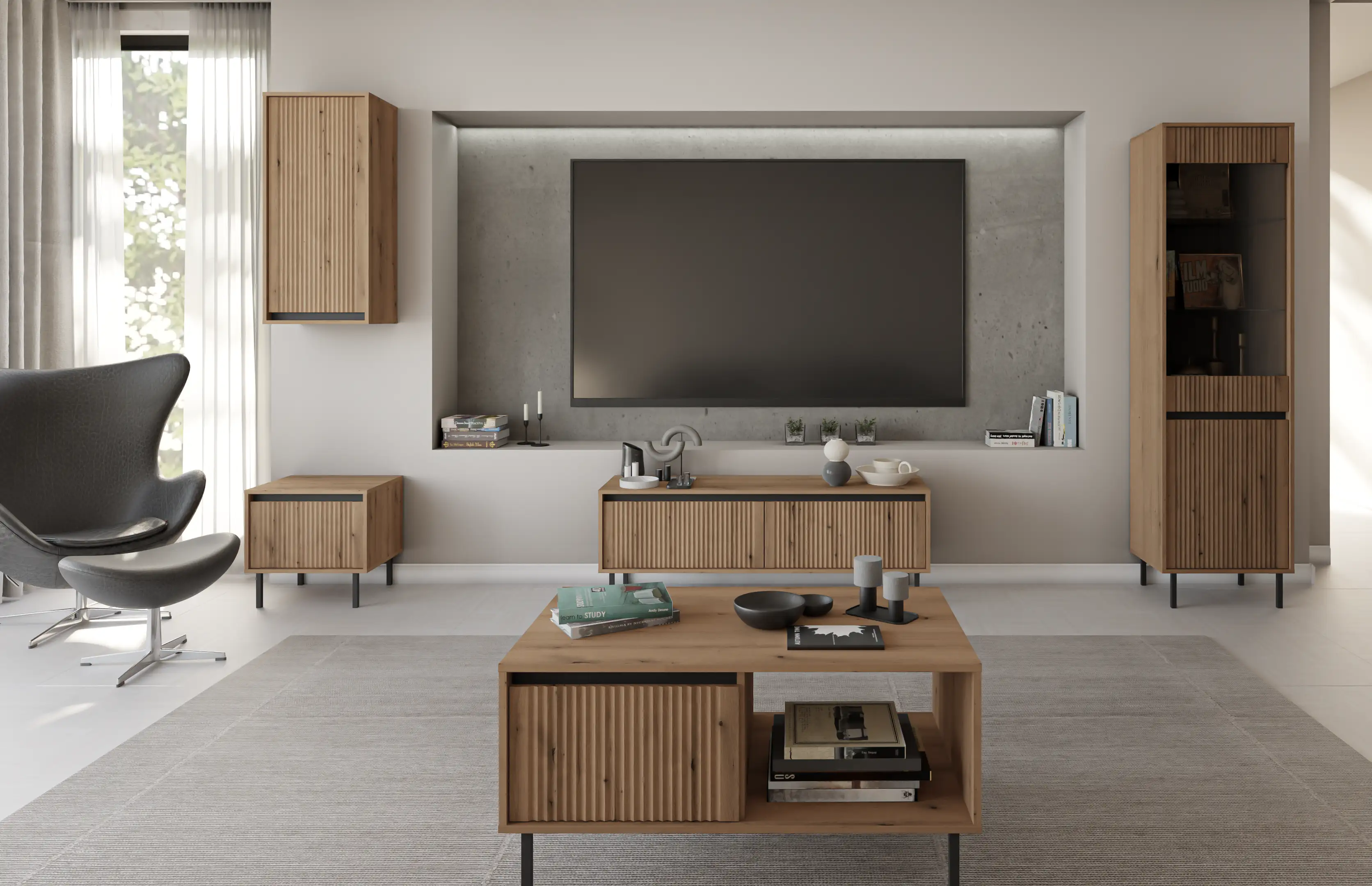 Yukashi Hängeschrank mit geriffelter Front 1F T501 Eiche Evoke
