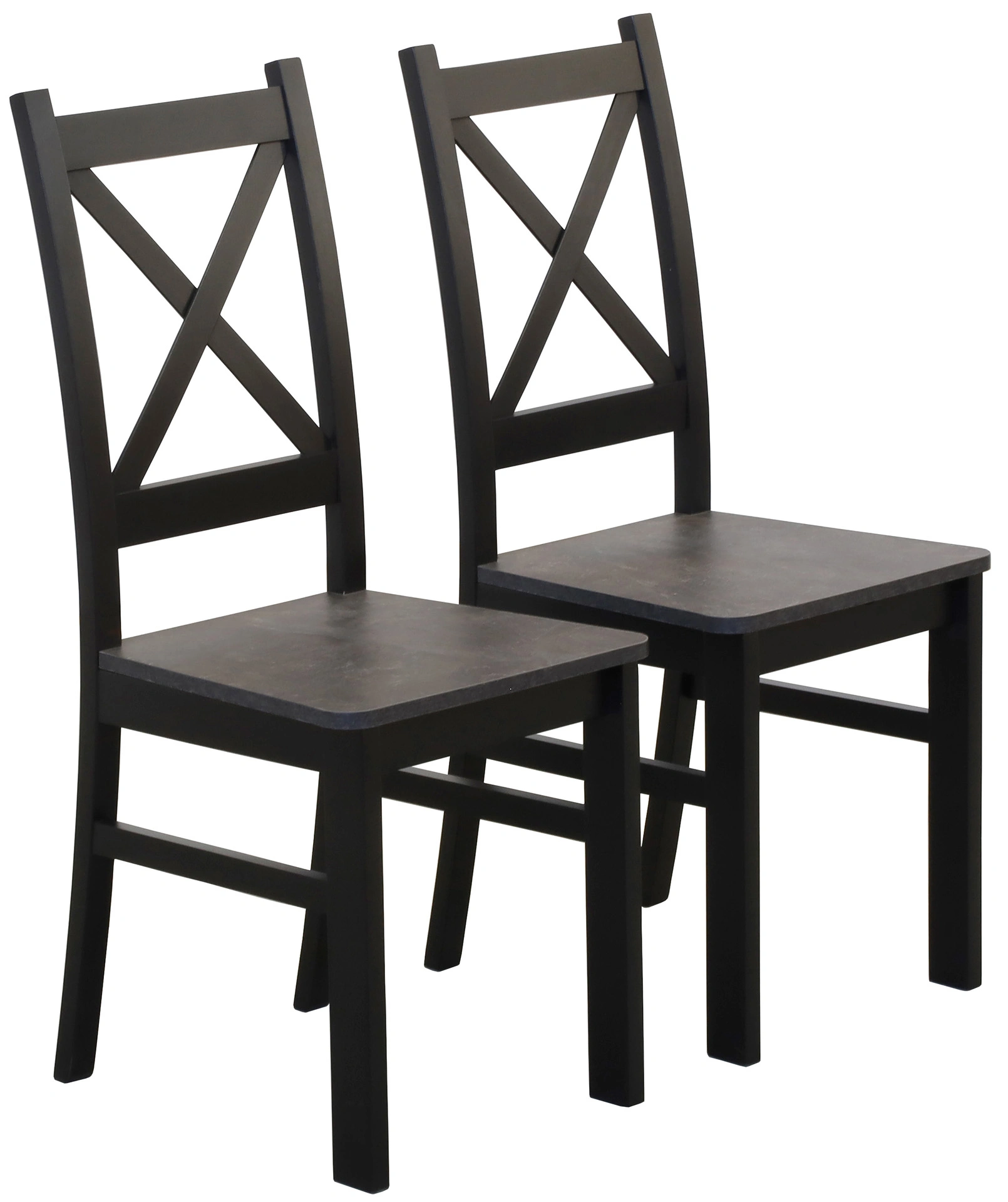 Set 2x Holzstuhl Kreuzgestell Schwarz/Beton