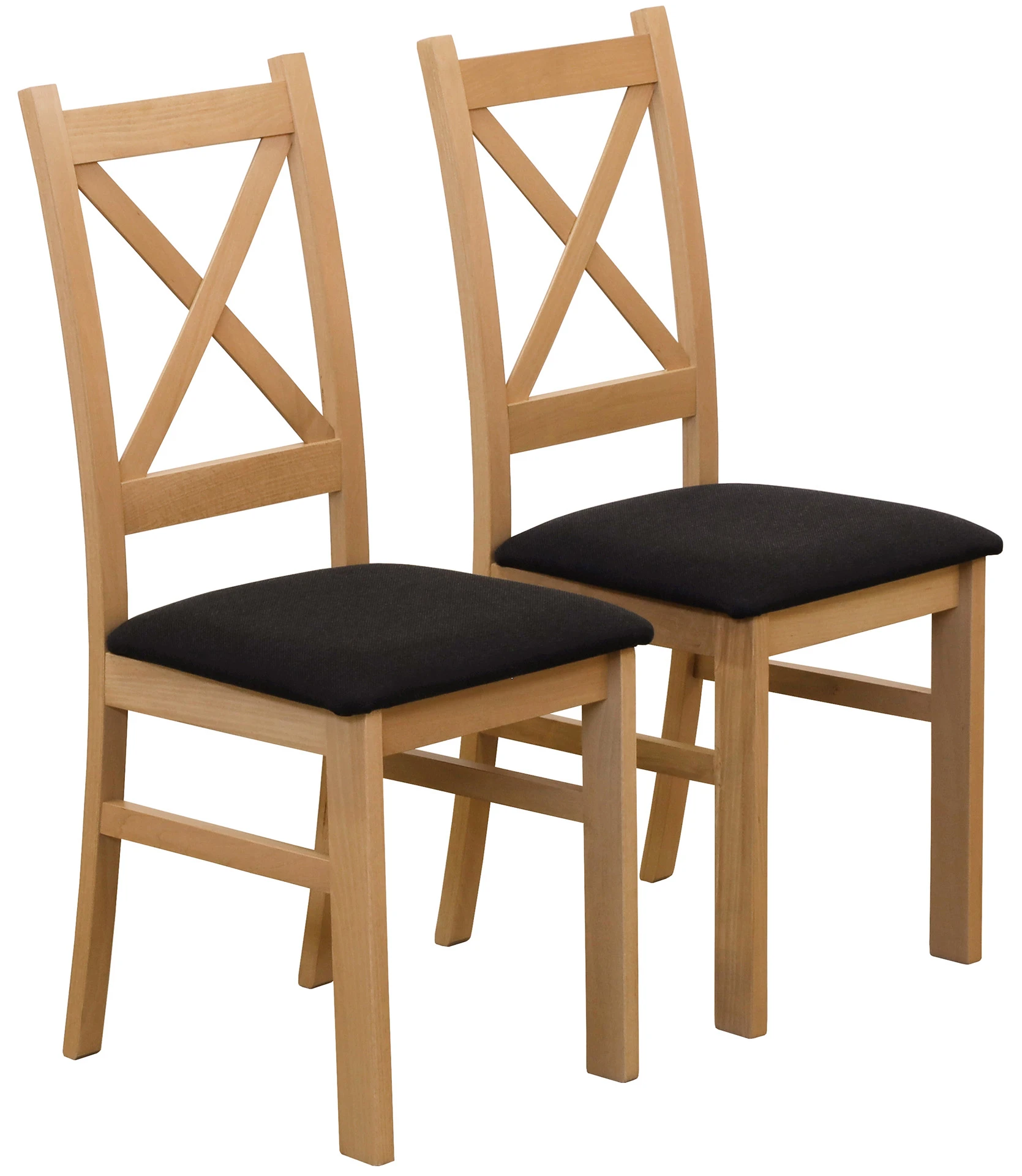 Set 2x gepolsterter Kreuzstuhl für das Esszimmer Eiche Artisan/Schwarz