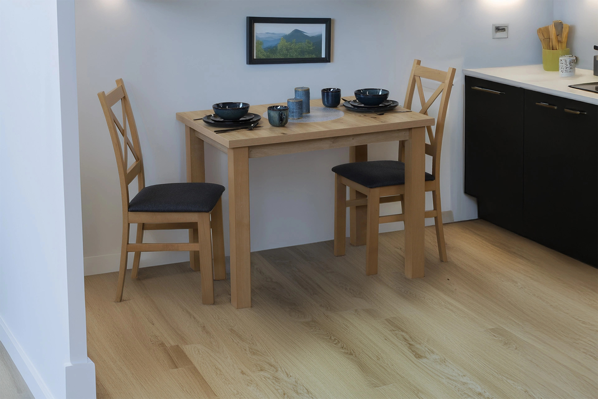 Set 2x gepolsterter Kreuzstuhl für das Esszimmer Eiche Artisan/Grafit