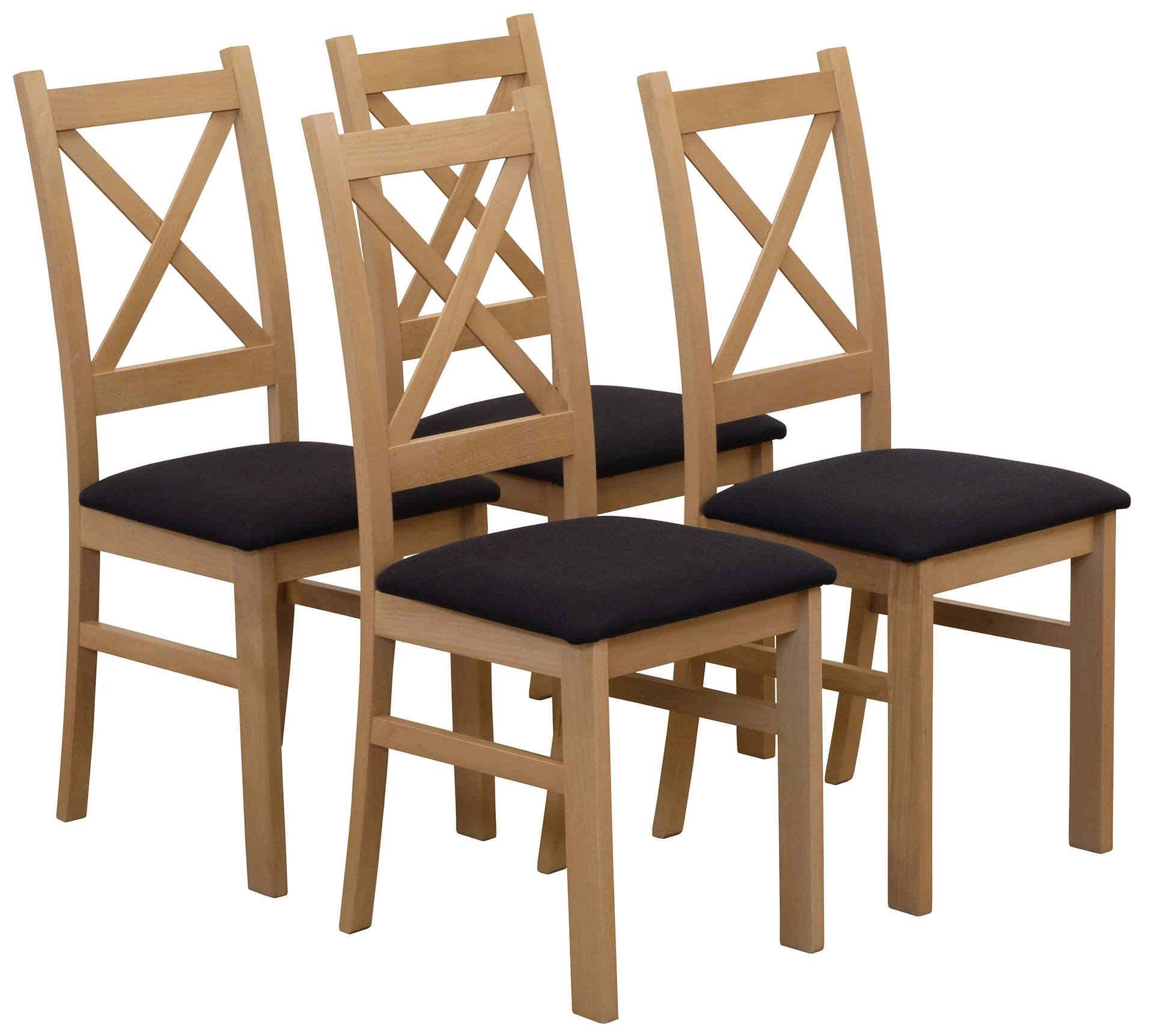 Set 4x gepolsterter Kreuzstuhl für das Esszimmer Eiche Artisan/Schwarz