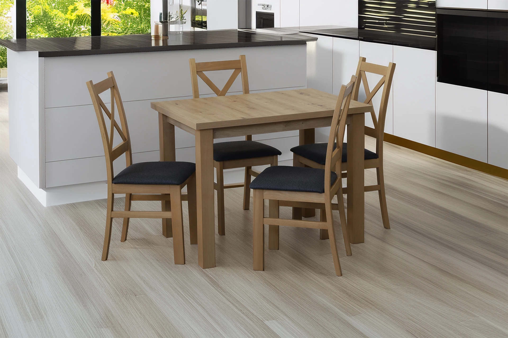 Set 4x gepolsterter Kreuzstuhl für das Esszimmer Eiche Artisan/Grafit