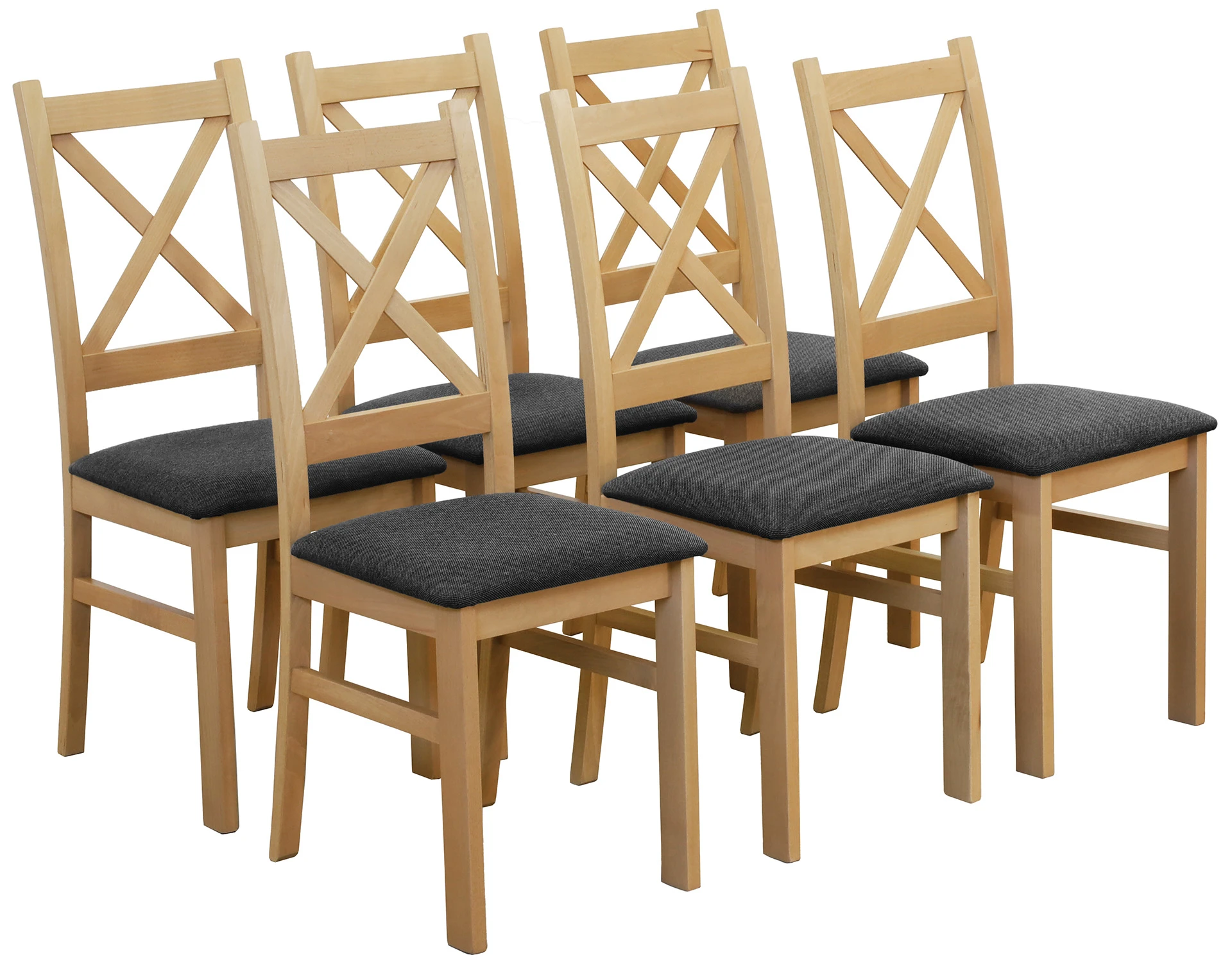 Set 6x gepolsterter Kreuzstuhl für das Esszimmer Eiche Artisan/Grafit
